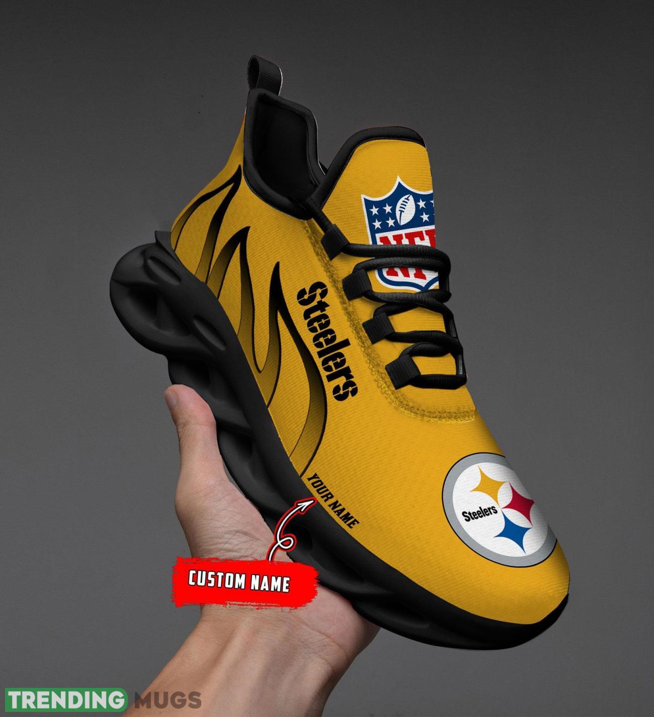 Running Sneakers NFL Pittsburgh Steelers Fire Pattern Personalized Name Max Soul Shoes Sneakers Max Soul Running Sneakers NFL Pittsburgh Steelers Fire Pattern Personalized Name Max Soul Shoes Sneakers Max Soul