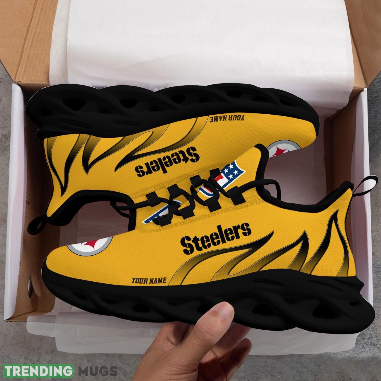 Running Sneakers NFL Pittsburgh Steelers Fire Pattern Personalized Name Max Soul Shoes Sneakers Max Soul Running Sneakers NFL Pittsburgh Steelers Fire Pattern Personalized Name Max Soul Shoes Sneakers Max Soul