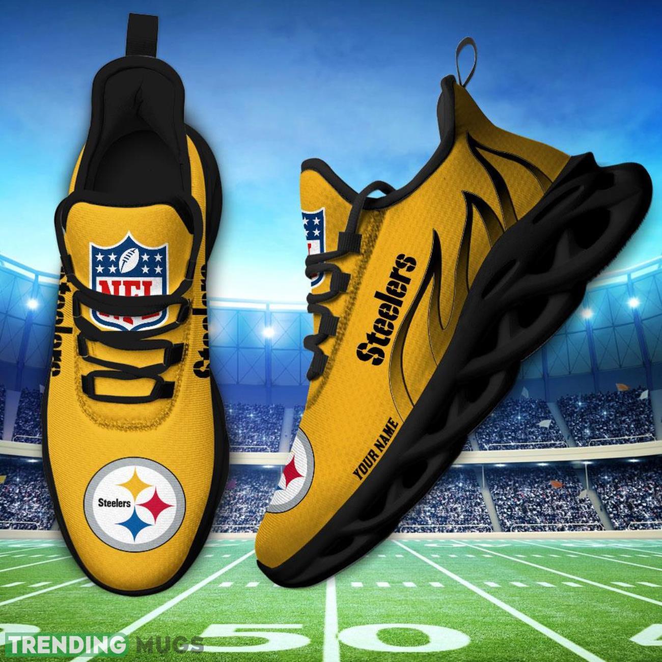 Running Sneakers NFL Pittsburgh Steelers Fire Pattern Personalized Name Max Soul Shoes Sneakers Max Soul Running Sneakers NFL Pittsburgh Steelers Fire Pattern Personalized Name Max Soul Shoes Sneakers Max Soul