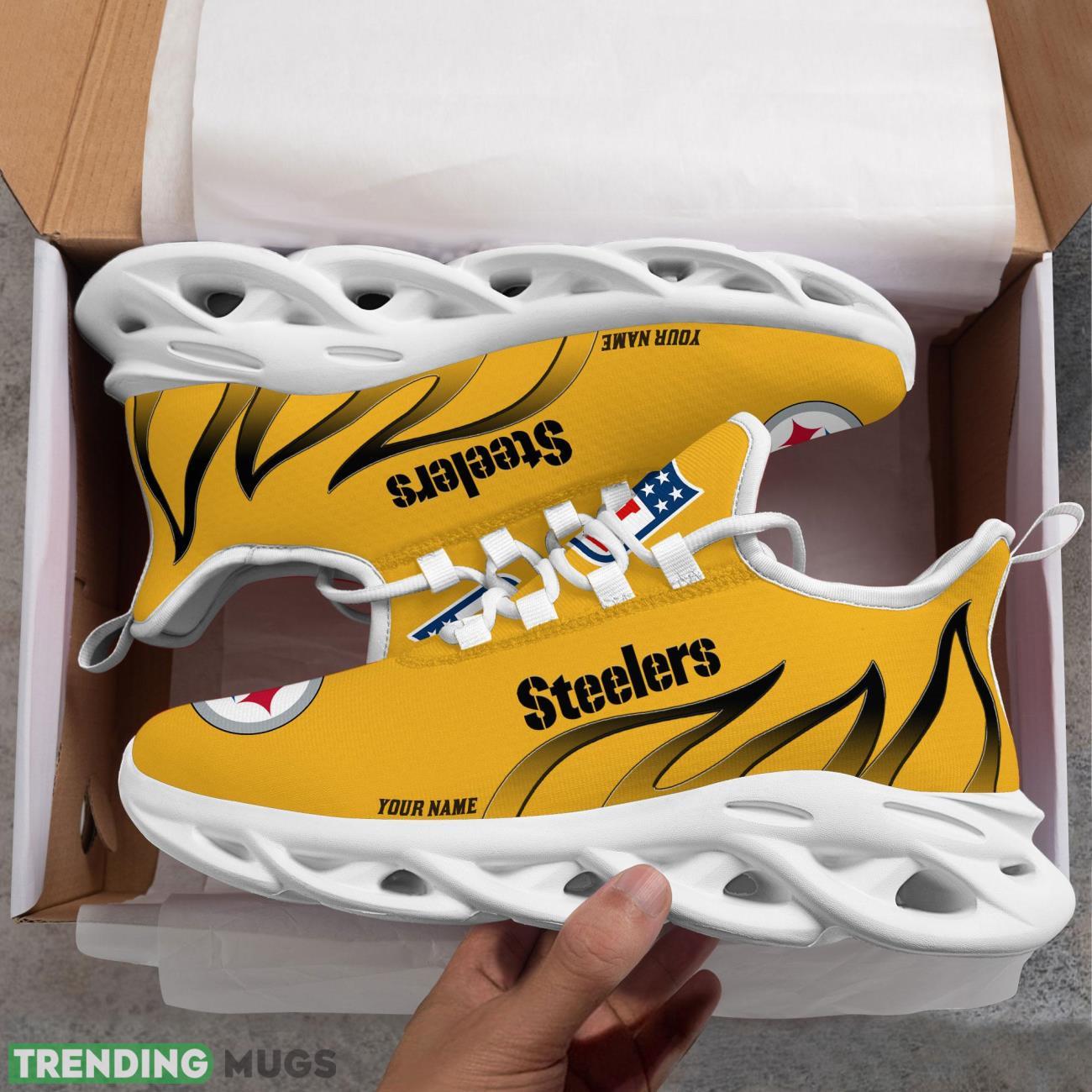 Running Sneakers NFL Pittsburgh Steelers Fire Pattern Personalized Name Max Soul Shoes Sneakers Product Photo 1 Running Sneakers NFL Pittsburgh Steelers Fire Pattern Personalized Name Max Soul Shoes Sneakers Product Photo 1