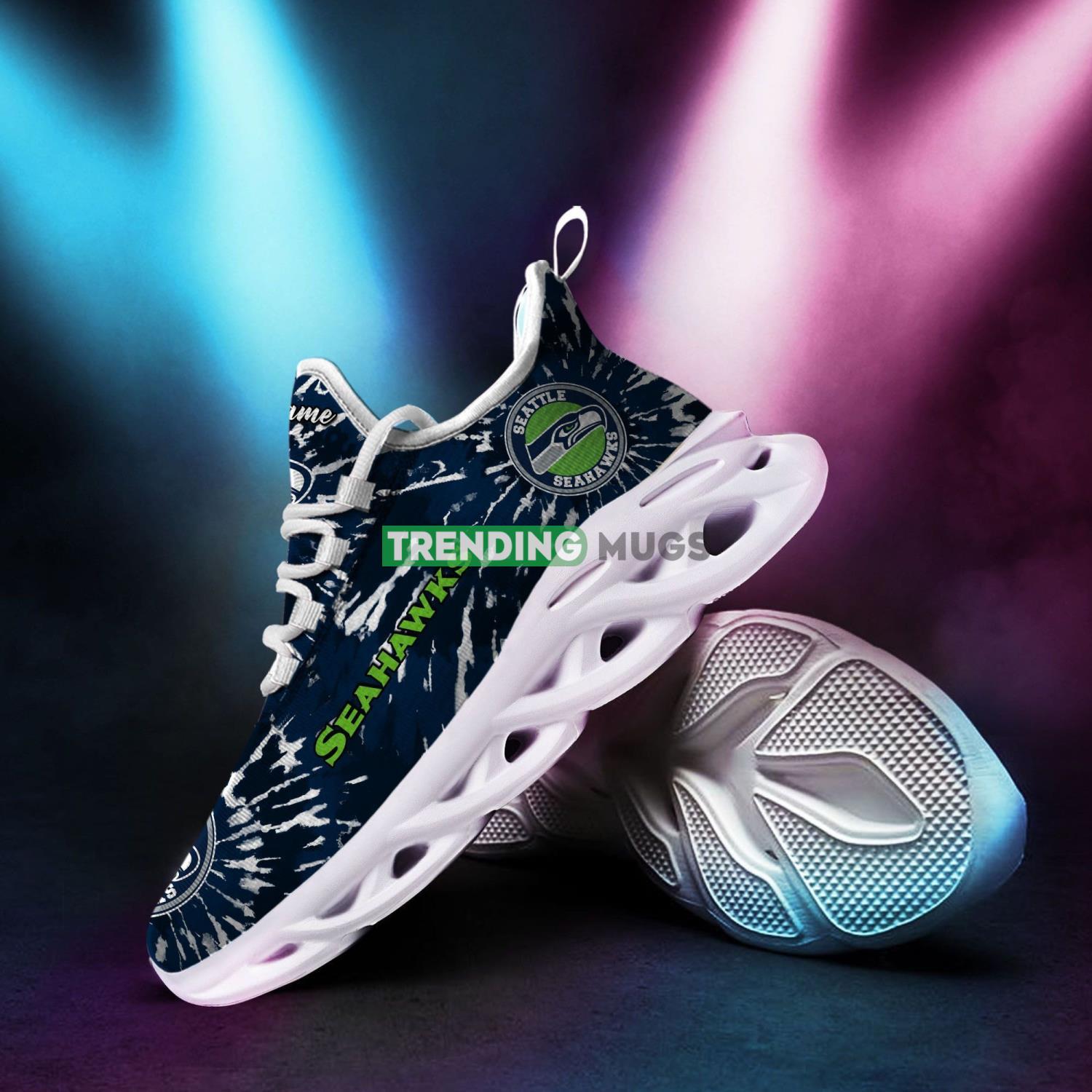 Seattle Seahawks Custom Name Tie Dye Max Soul Sneaker Shoes For Fans For Men Women Max Soul Seattle Seahawks Custom Name Tie Dye Max Soul Sneaker Shoes For Fans For Men Women Max Soul