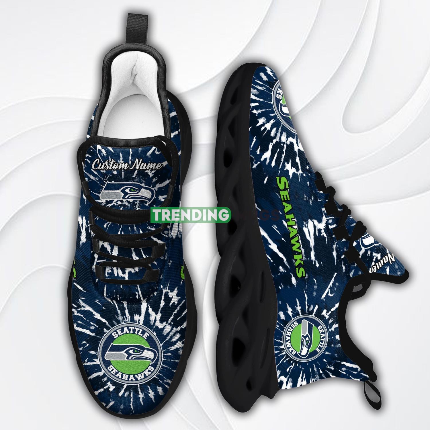 Seattle Seahawks Custom Name Tie Dye Max Soul Sneaker Shoes For Fans For Men Women Max Soul Seattle Seahawks Custom Name Tie Dye Max Soul Sneaker Shoes For Fans For Men Women Max Soul
