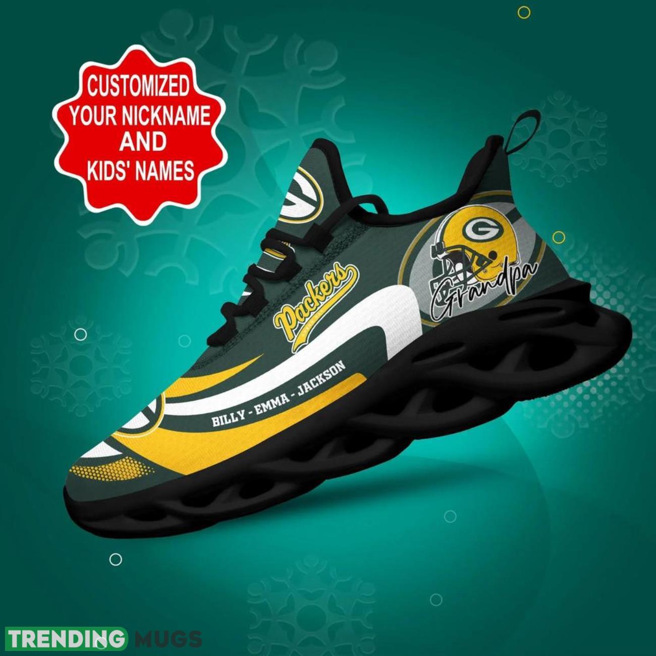 Green Bay Packers NFL Logo Sport Team Max Soul Shoes Custom Name Sneakers Trending Max Soul Green Bay Packers NFL Logo Sport Team Max Soul Shoes Custom Name Sneakers Trending Max Soul