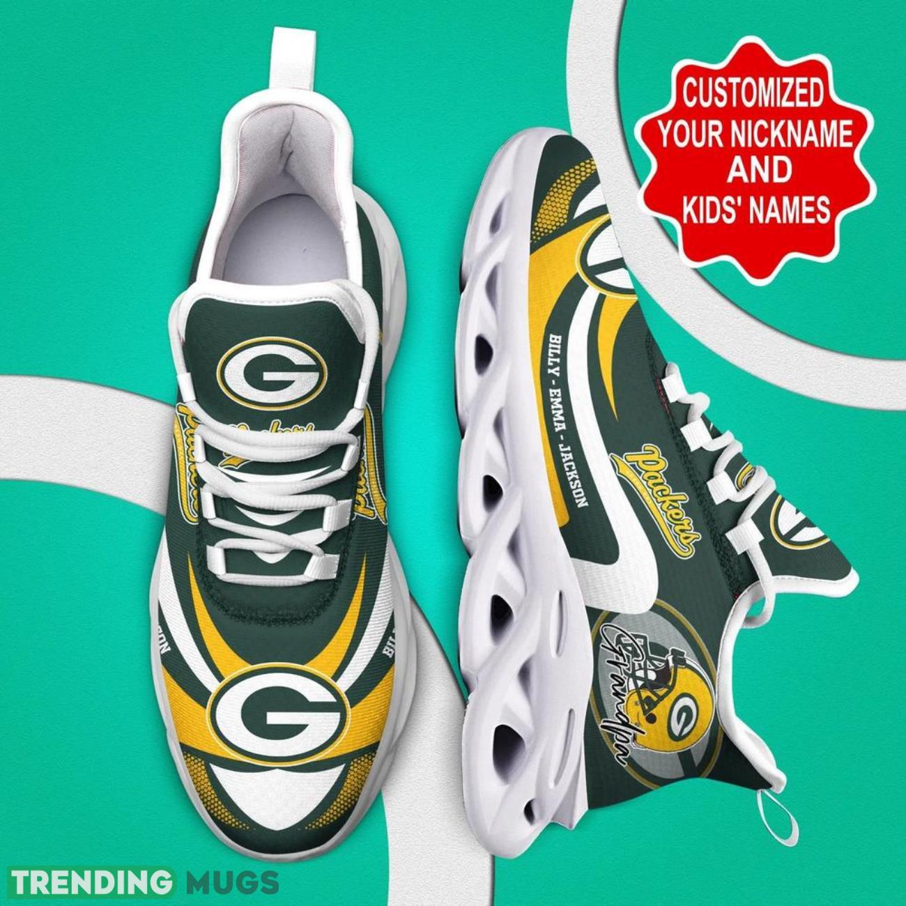 Green Bay Packers NFL Logo Sport Team Max Soul Shoes Custom Name Sneakers Trending Max Soul Green Bay Packers NFL Logo Sport Team Max Soul Shoes Custom Name Sneakers Trending Max Soul
