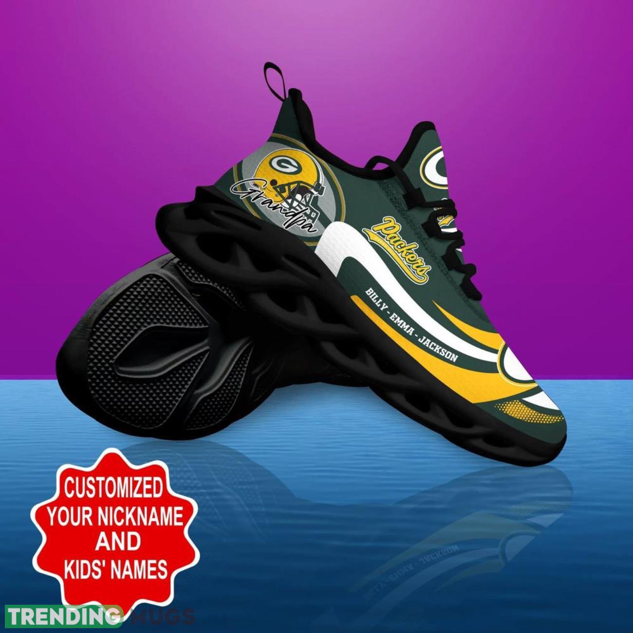 Green Bay Packers NFL Logo Sport Team Max Soul Shoes Custom Name Sneakers Trending Max Soul Green Bay Packers NFL Logo Sport Team Max Soul Shoes Custom Name Sneakers Trending Max Soul