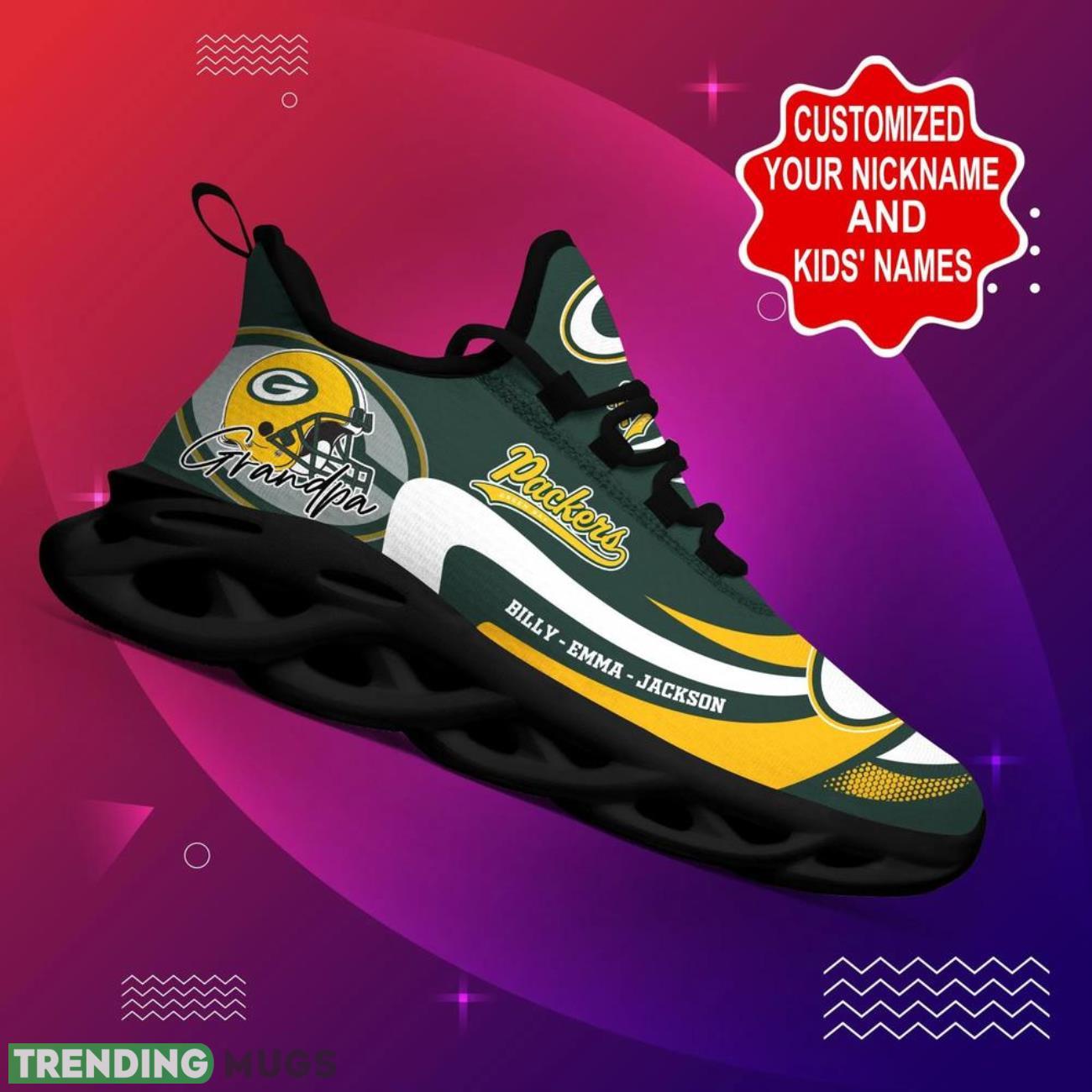 Green Bay Packers NFL Logo Sport Team Max Soul Shoes Custom Name Sneakers Trending Max Soul Green Bay Packers NFL Logo Sport Team Max Soul Shoes Custom Name Sneakers Trending Max Soul