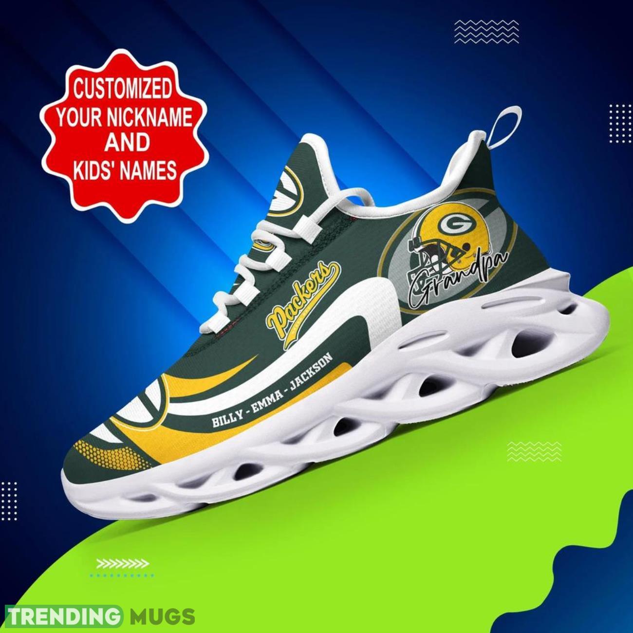 Green Bay Packers NFL Logo Sport Team Max Soul Shoes Custom Name Sneakers Trending Max Soul Green Bay Packers NFL Logo Sport Team Max Soul Shoes Custom Name Sneakers Trending Max Soul