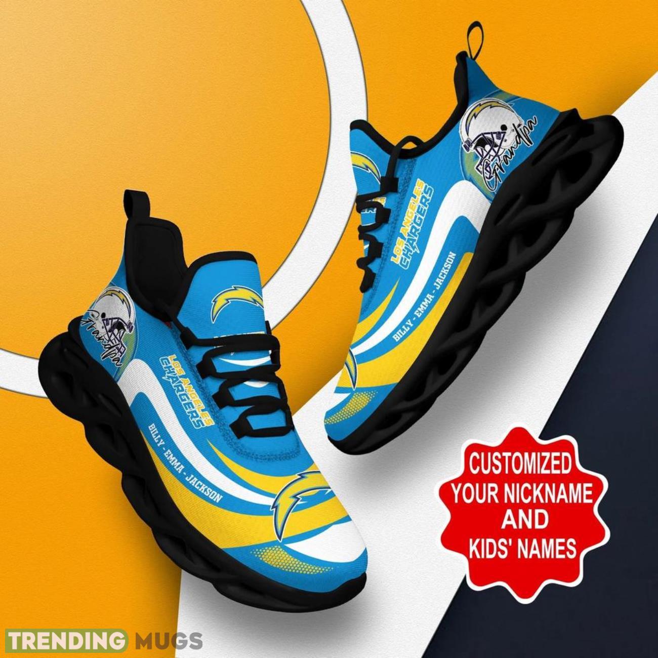 Los Angeles Chargers NFL Max Soul Shoes Custom Name Walking Shoes Hot Trending Personalized Gifts Product Photo 1 Los Angeles Chargers NFL Max Soul Shoes Custom Name Walking Shoes Hot Trending Personalized Gifts Product Photo 1