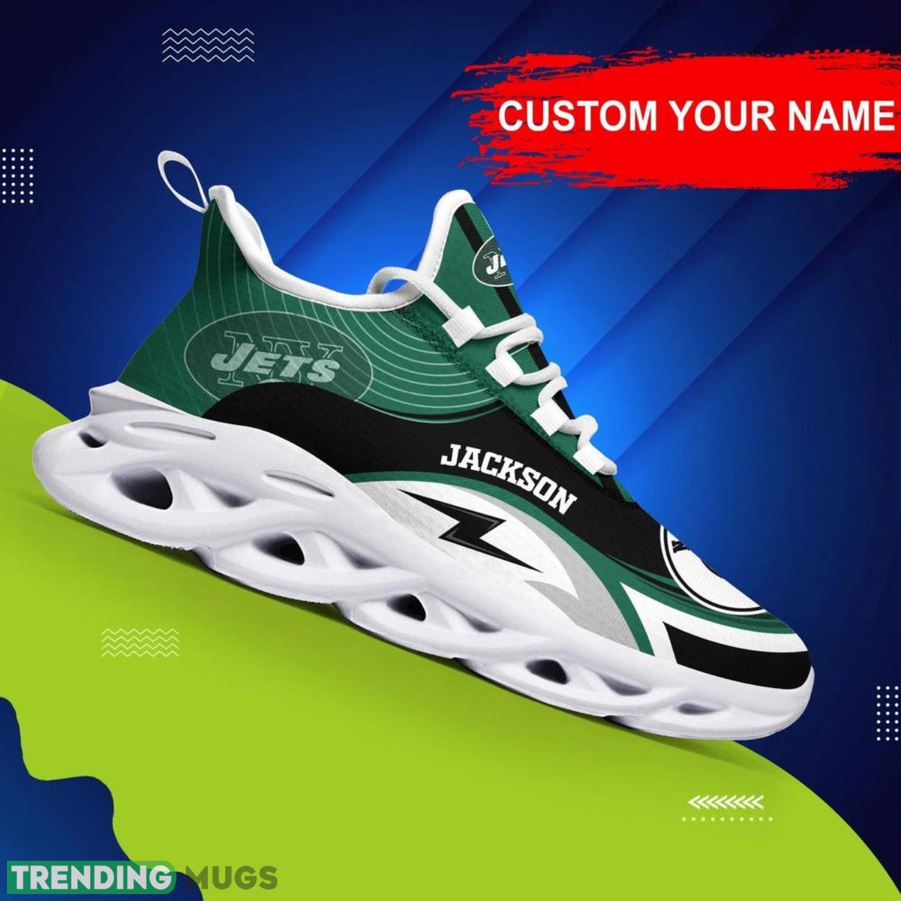 New York Jets NFL Max Soul Shoes Custom Name Sneakers Hot Trending Personalized Gifts For NFL Big Fans Product Photo 1 New York Jets NFL Max Soul Shoes Custom Name Sneakers Hot Trending Personalized Gifts For NFL Big Fans Product Photo 1