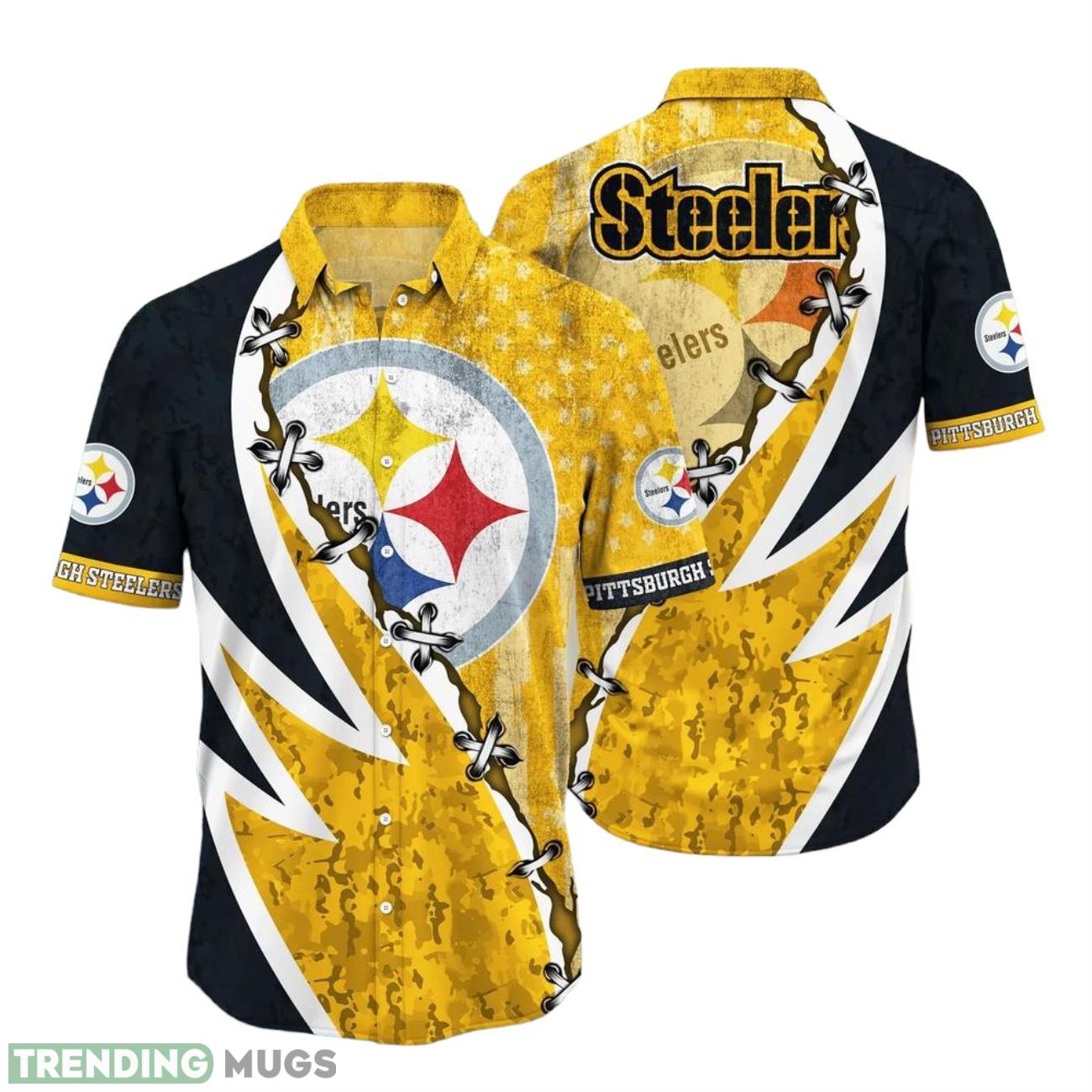 NFL Pittsburgh Steelers Hawaiian Shirt 3D Printed Graphic American Flag Print This Summer Gift For Fans Product Photo 1 NFL Pittsburgh Steelers Hawaiian Shirt 3D Printed Graphic American Flag Print This Summer Gift For Fans Product Photo 1