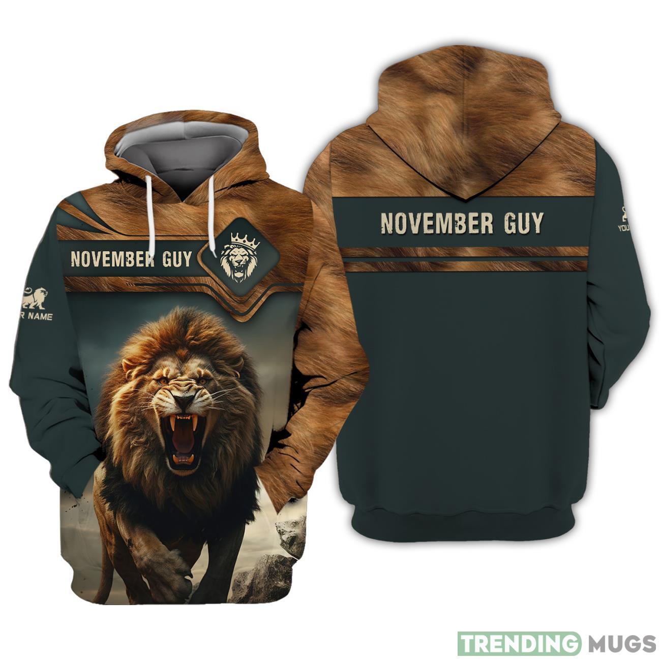 November Guy Personalized Name Roaring Lion in Mountains Hoodie Product Photo 1