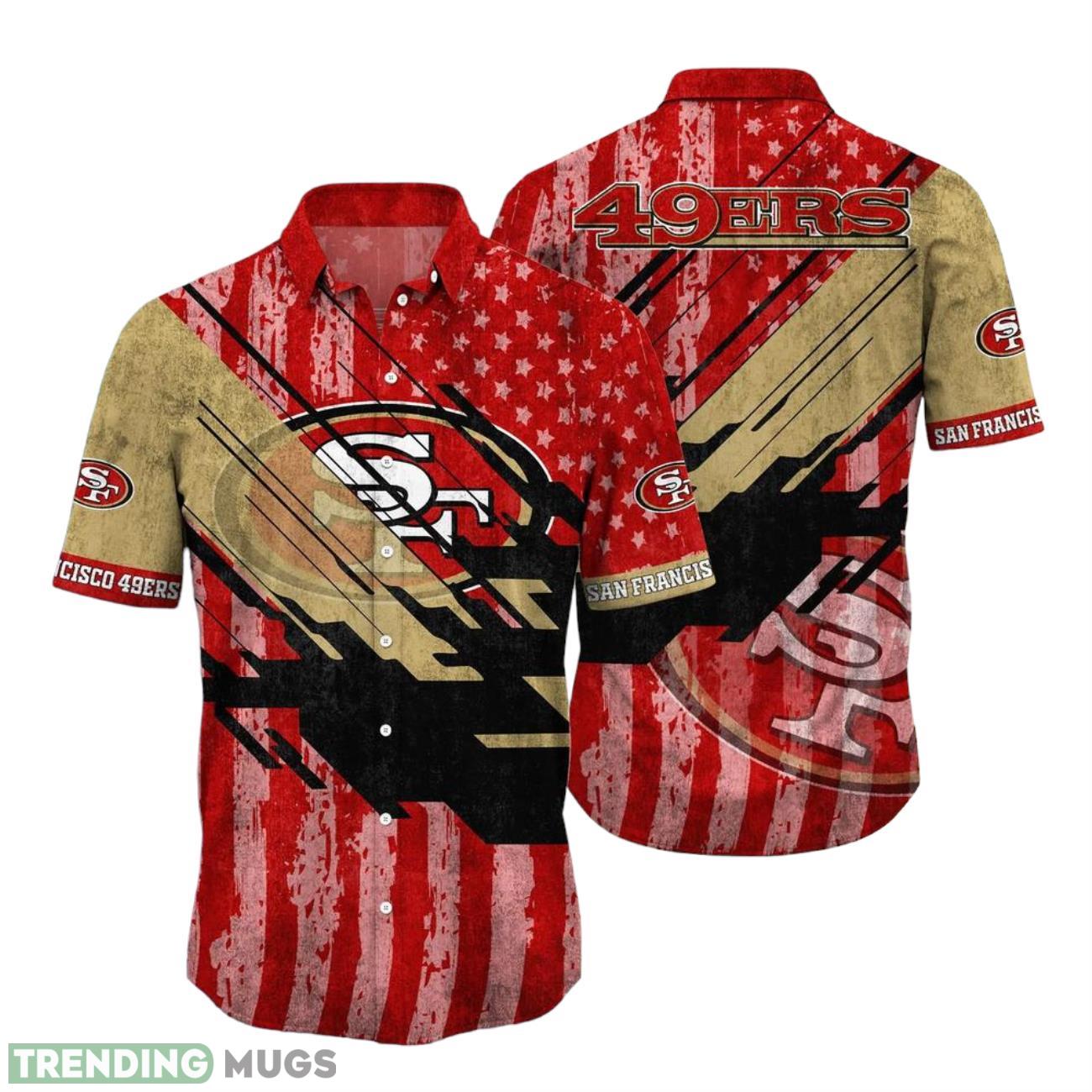 San Francisco 49ers NFL Football Hawaiian Shirt 3D Printed Short American Flag Print This Summer Gift For Fans Product Photo 1 San Francisco 49ers NFL Football Hawaiian Shirt 3D Printed Short American Flag Print This Summer Gift For Fans Product Photo 1
