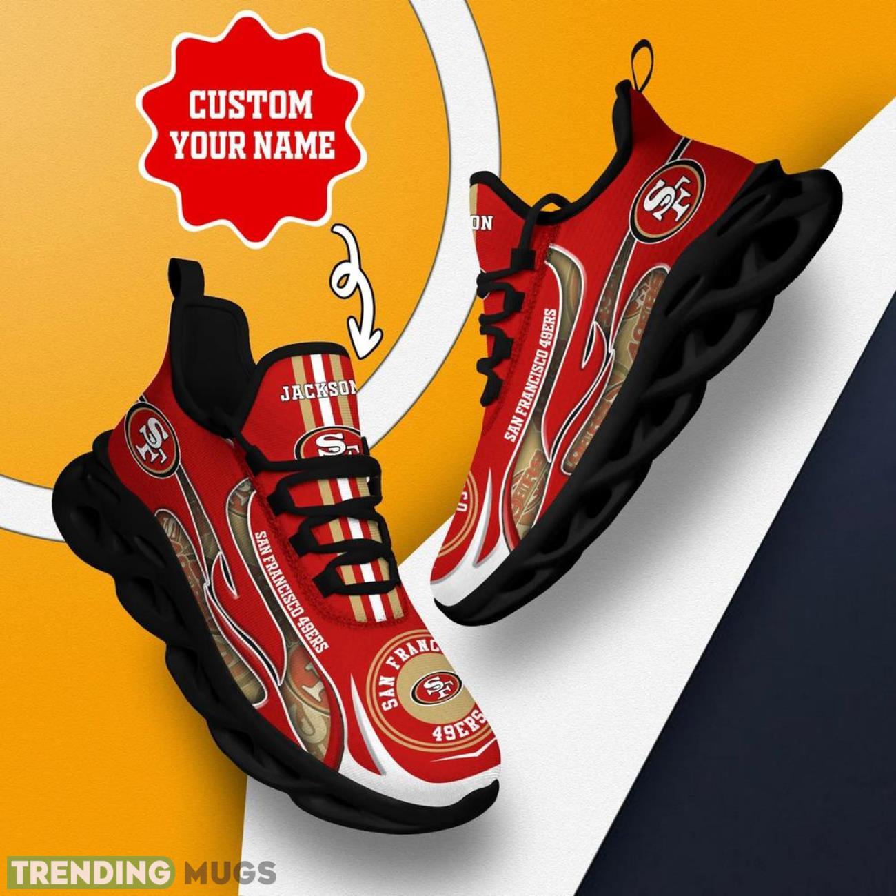 San Francisco 49Ers NFL Max Soul Shoes Sneakers Personalized Name Gifts For Football Fans Max Soul San Francisco 49Ers NFL Max Soul Shoes Sneakers Personalized Name Gifts For Football Fans Max Soul