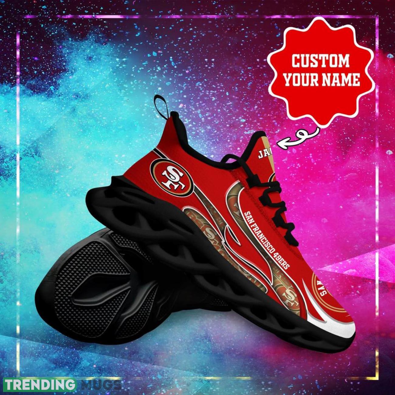 San Francisco 49Ers NFL Max Soul Shoes Sneakers Personalized Name Gifts For Football Fans Max Soul San Francisco 49Ers NFL Max Soul Shoes Sneakers Personalized Name Gifts For Football Fans Max Soul