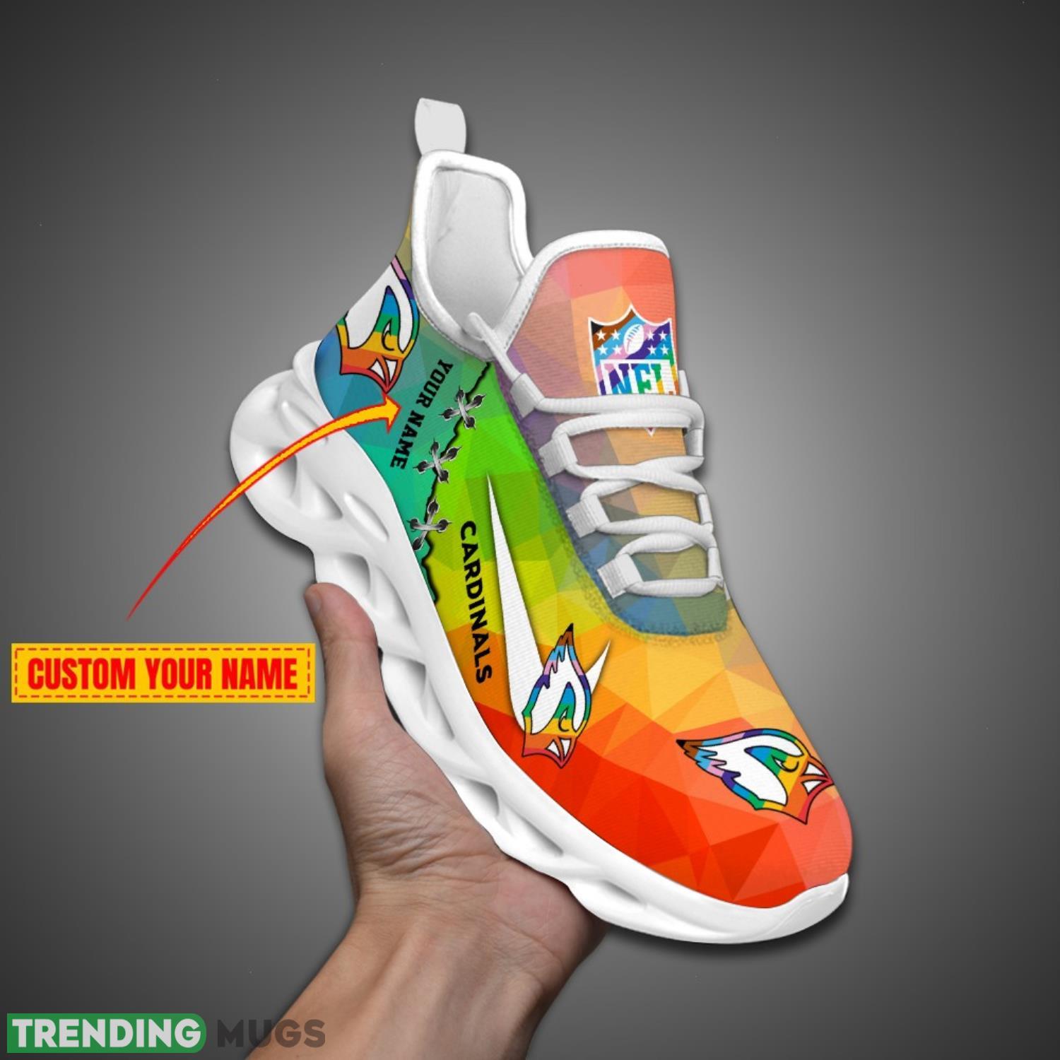 Arizona Cardinals Colorful Sneakers NFL Max Soul Shoes For Fans Custom Name Product Photo 1 Arizona Cardinals Colorful Sneakers NFL Max Soul Shoes For Fans Custom Name Product Photo 1