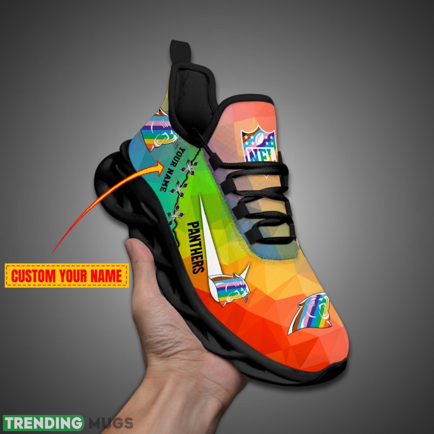 Carolina Panthers Colorful Sneakers NFL Max Soul Shoes For Fans Custom Name Max Soul Carolina Panthers Colorful Sneakers NFL Max Soul Shoes For Fans Custom Name Max Soul