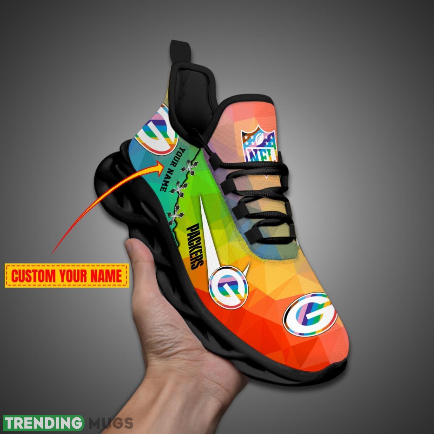 Green Bay Packers Colorful Sneakers NFL Max Soul Shoes For Fans Custom Name Max Soul Green Bay Packers Colorful Sneakers NFL Max Soul Shoes For Fans Custom Name Max Soul