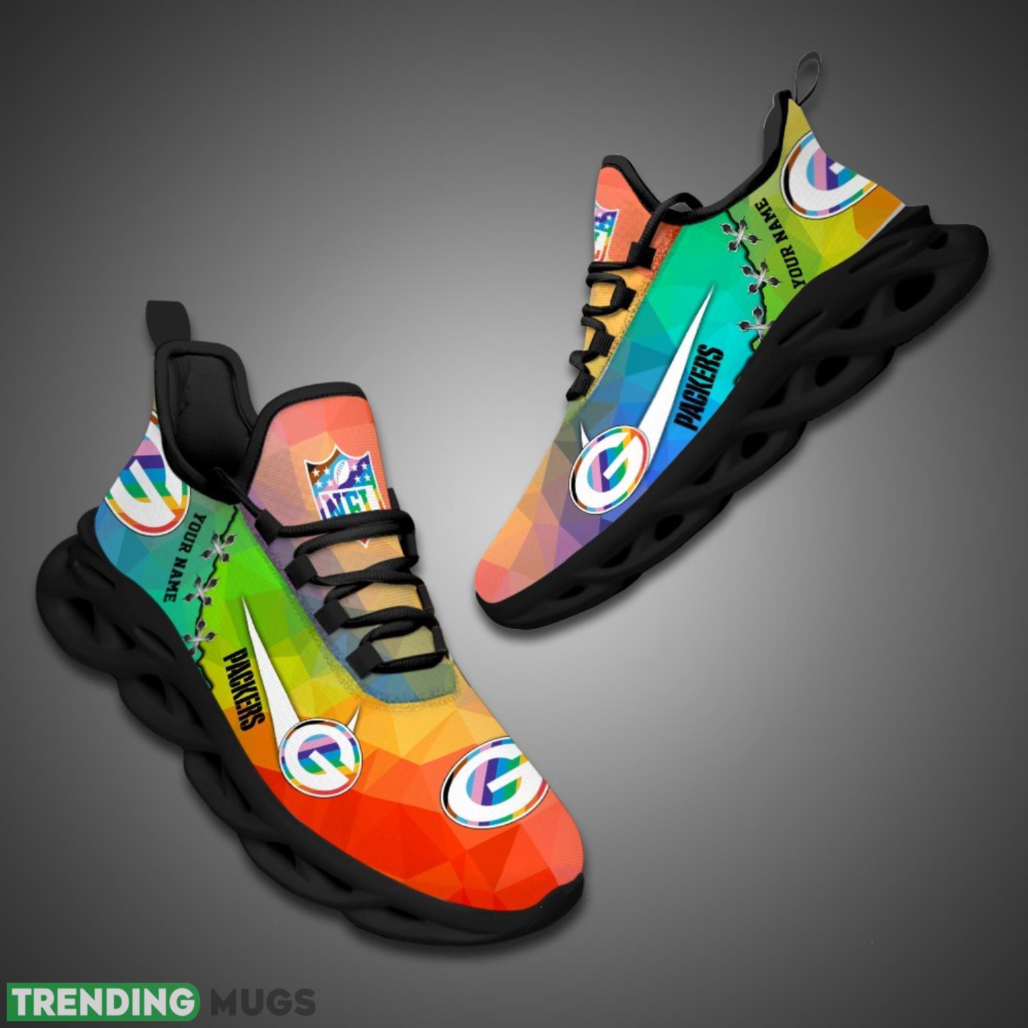 Green Bay Packers Colorful Sneakers NFL Max Soul Shoes For Fans Custom Name Max Soul Green Bay Packers Colorful Sneakers NFL Max Soul Shoes For Fans Custom Name Max Soul