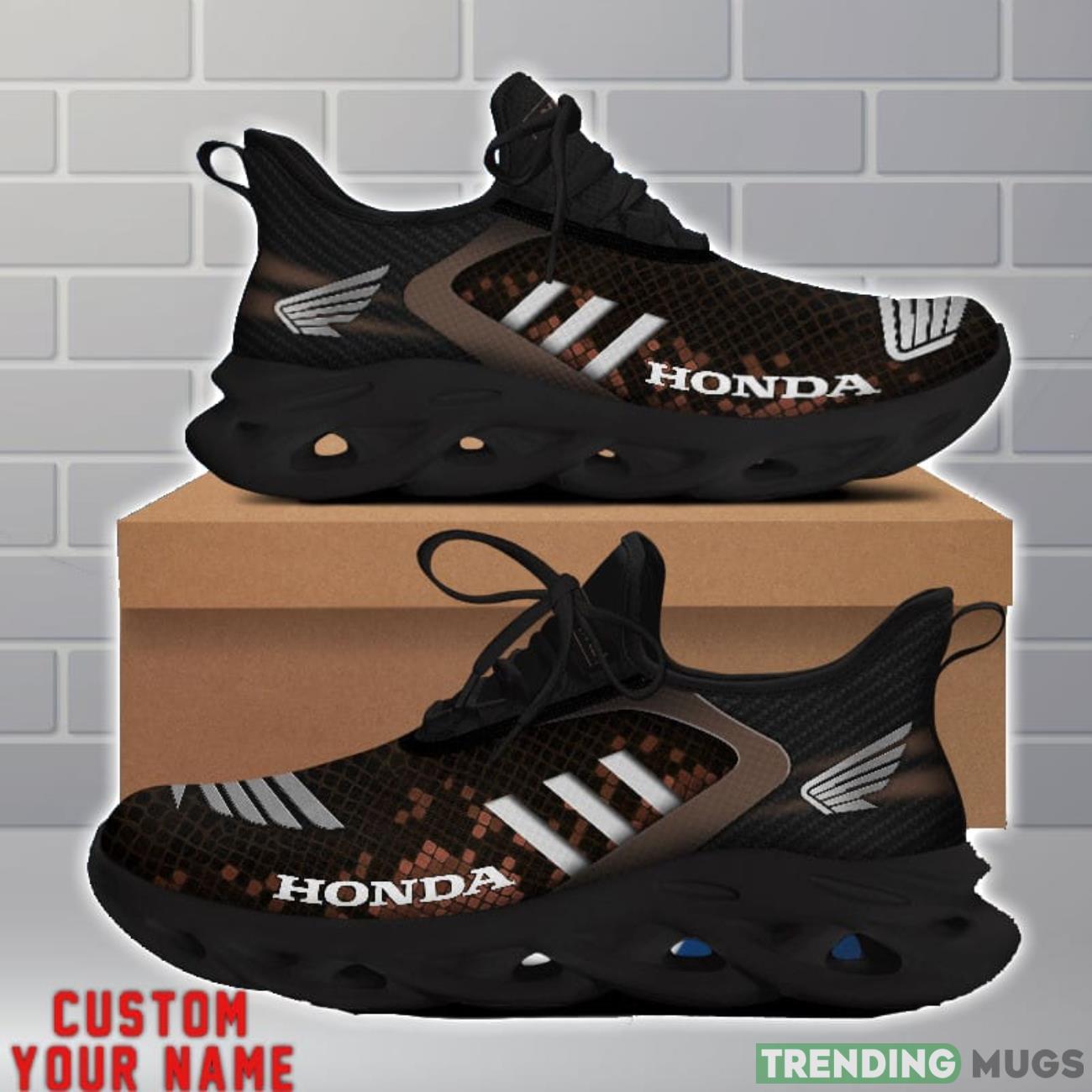 Honda Shoes Brown Square Pattern Custom Name Max Soul Sneakers For Men Women Max Soul Honda Shoes Brown Square Pattern Custom Name Max Soul Sneakers For Men Women Max Soul