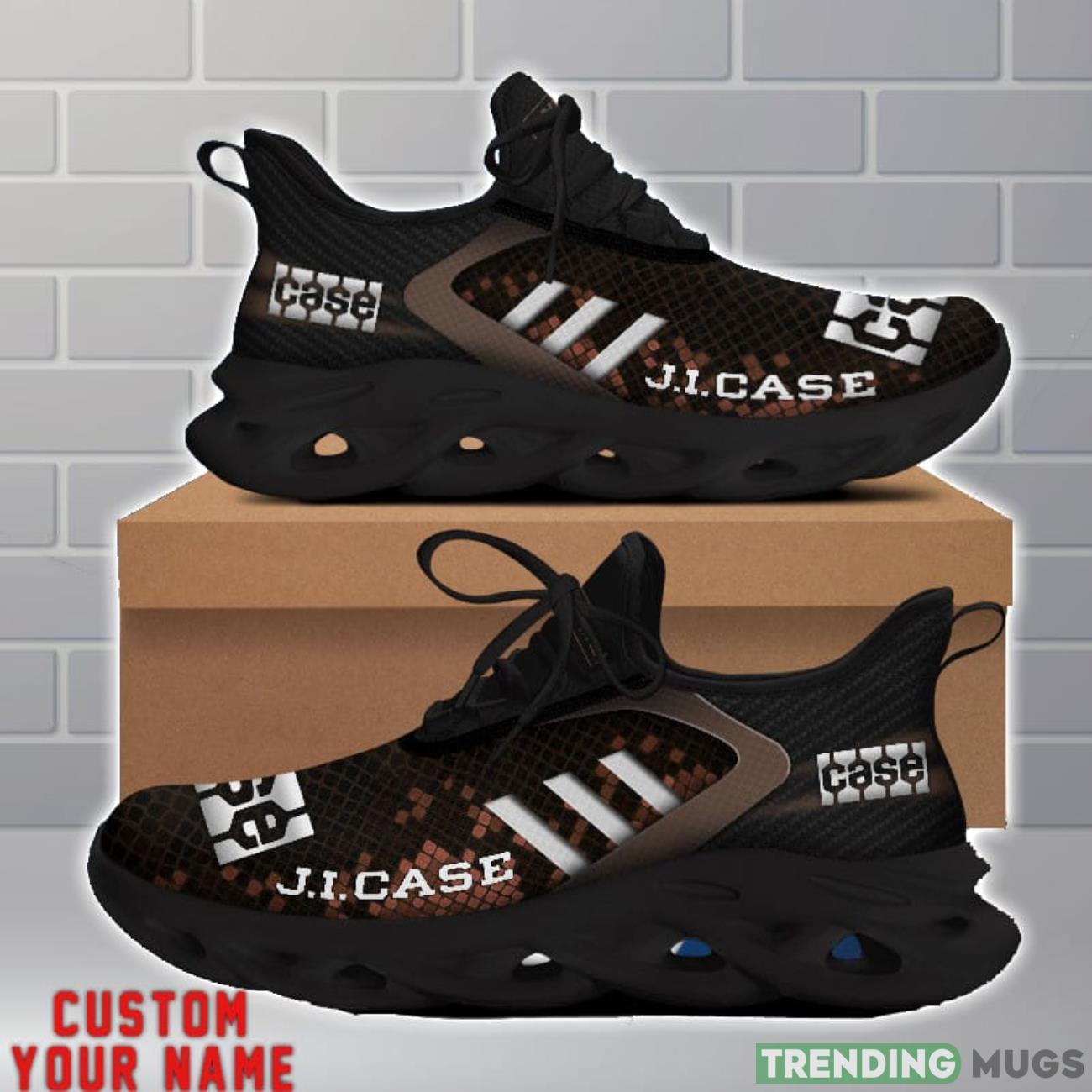 J.I. Case Shoes Brown Square Pattern Custom Name Max Soul Sneakers For Men Women Max Soul J.I. Case Shoes Brown Square Pattern Custom Name Max Soul Sneakers For Men Women Max Soul