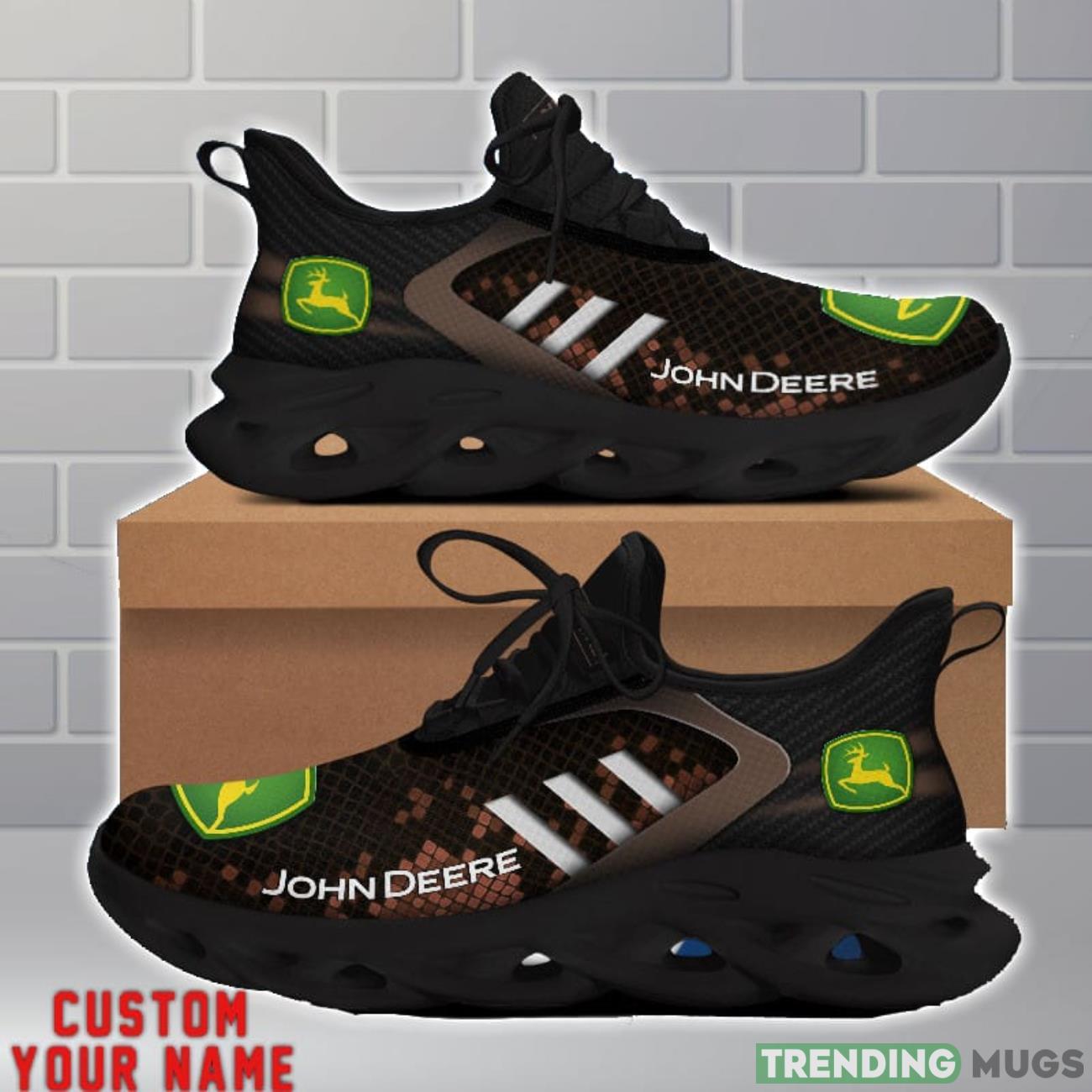 John Deere Shoes Brown Square Pattern Custom Name Max Soul Sneakers For Men Women Max Soul John Deere Shoes Brown Square Pattern Custom Name Max Soul Sneakers For Men Women Max Soul