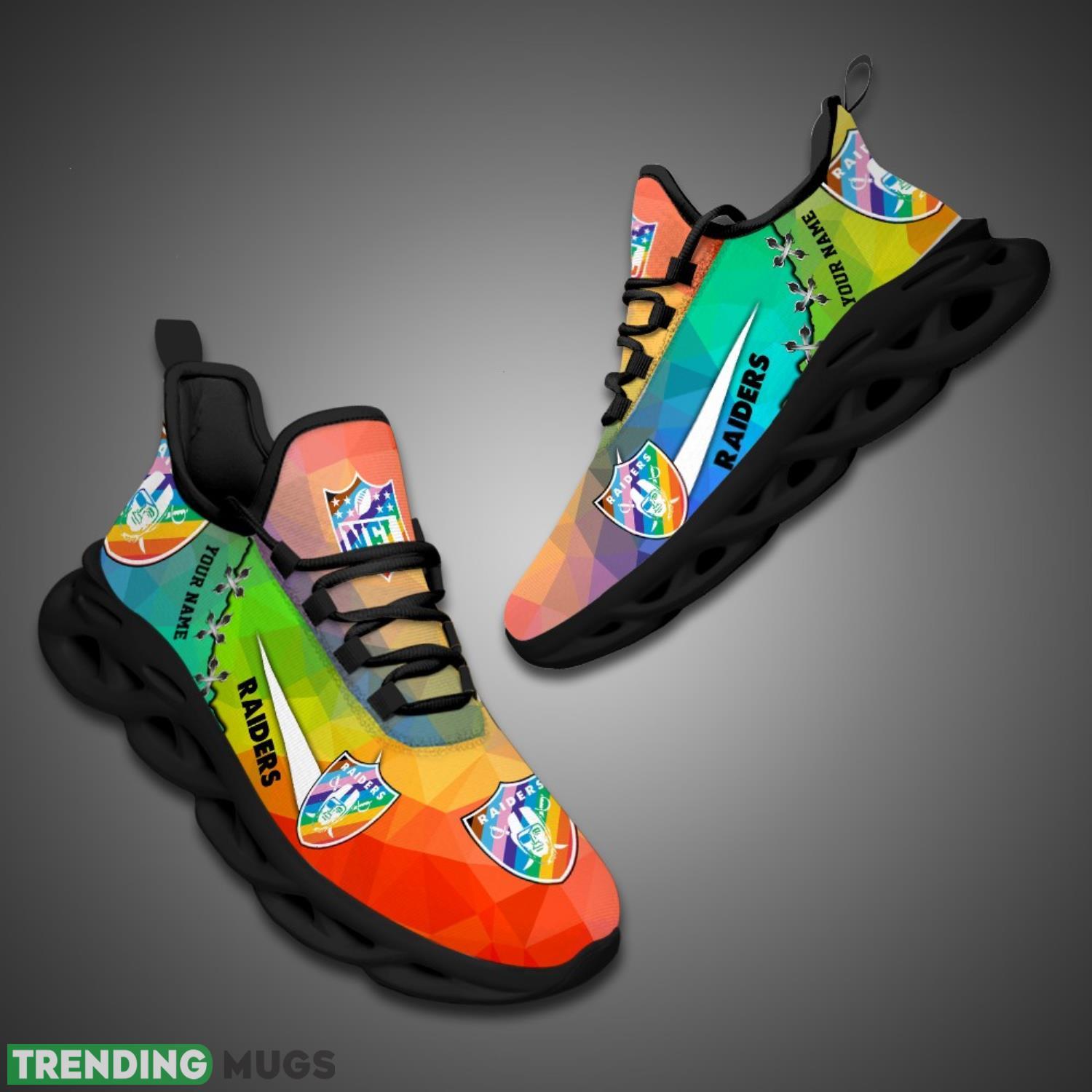 Las Vegas Raiders Colorful Sneakers NFL Max Soul Shoes For Fans Custom Name Max Soul Las Vegas Raiders Colorful Sneakers NFL Max Soul Shoes For Fans Custom Name Max Soul