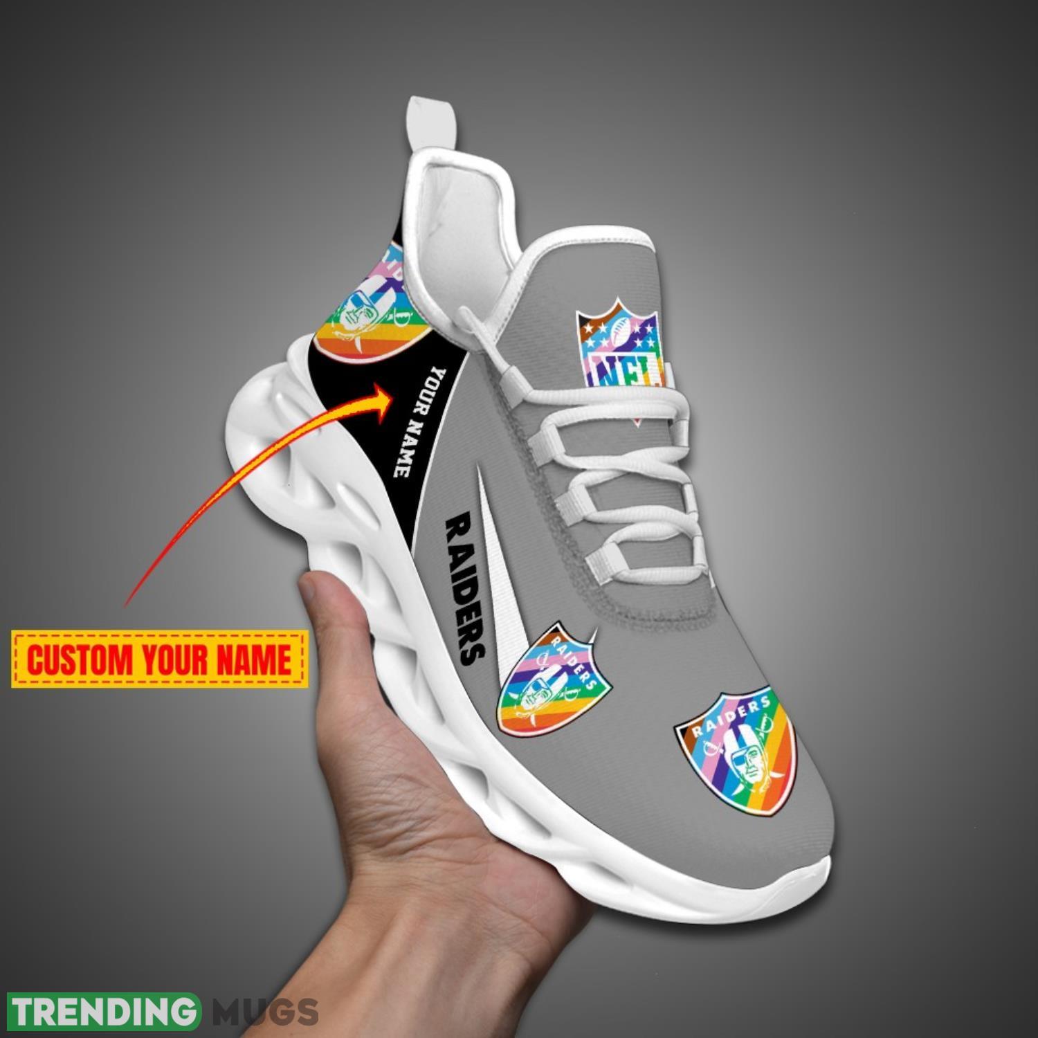 Las Vegas Raiders Personalized Pride Month NFL Max Soul Shoes Custom Name Product Photo 1 Las Vegas Raiders Personalized Pride Month NFL Max Soul Shoes Custom Name Product Photo 1