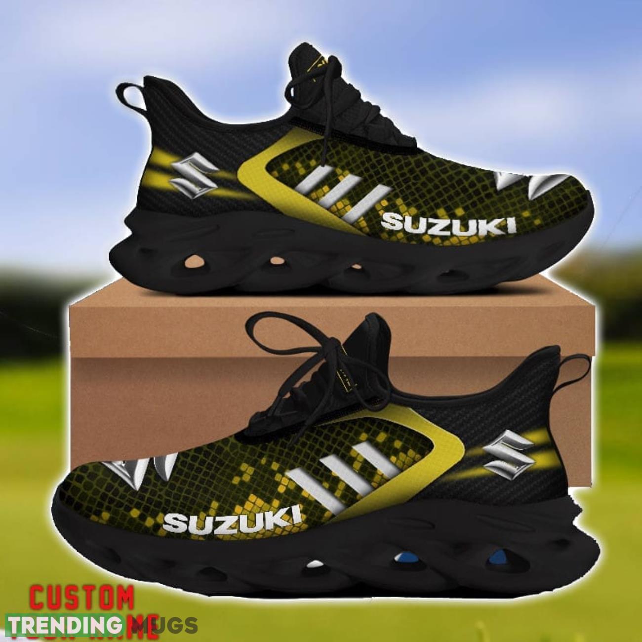 Logo 2 Suzuki Yellow Striped Max Soul Shoes Personalized Name For Fans Max Soul Logo 2 Suzuki Yellow Striped Max Soul Shoes Personalized Name For Fans Max Soul