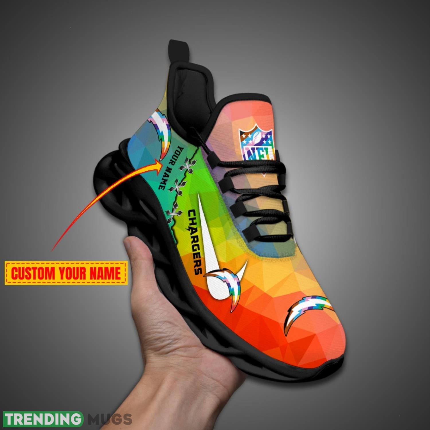 Los Angeles Chargers Colorful Sneakers NFL Max Soul Shoes For Fans Custom Name Max Soul Los Angeles Chargers Colorful Sneakers NFL Max Soul Shoes For Fans Custom Name Max Soul