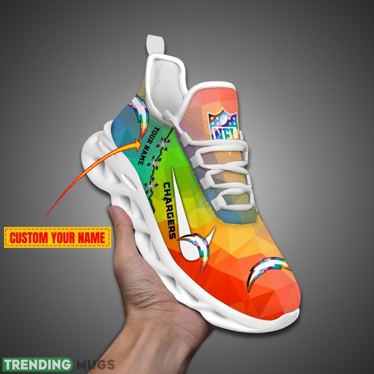 Los Angeles Chargers Colorful Sneakers NFL Max Soul Shoes For Fans Custom Name Product Photo 1 Los Angeles Chargers Colorful Sneakers NFL Max Soul Shoes For Fans Custom Name Product Photo 1