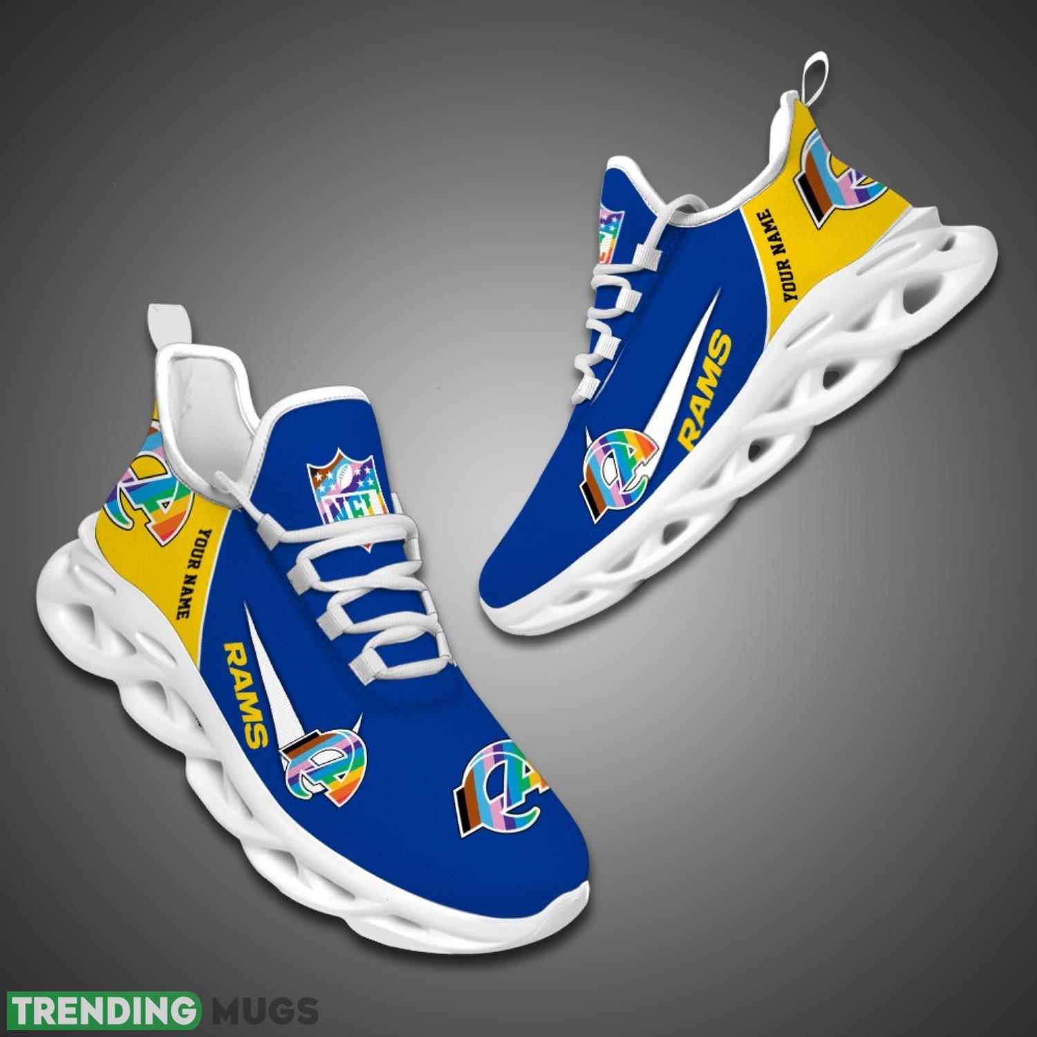 Los Angeles Rams Personalized Pride Month NFL Max Soul Shoes Custom Name Max Soul Los Angeles Rams Personalized Pride Month NFL Max Soul Shoes Custom Name Max Soul