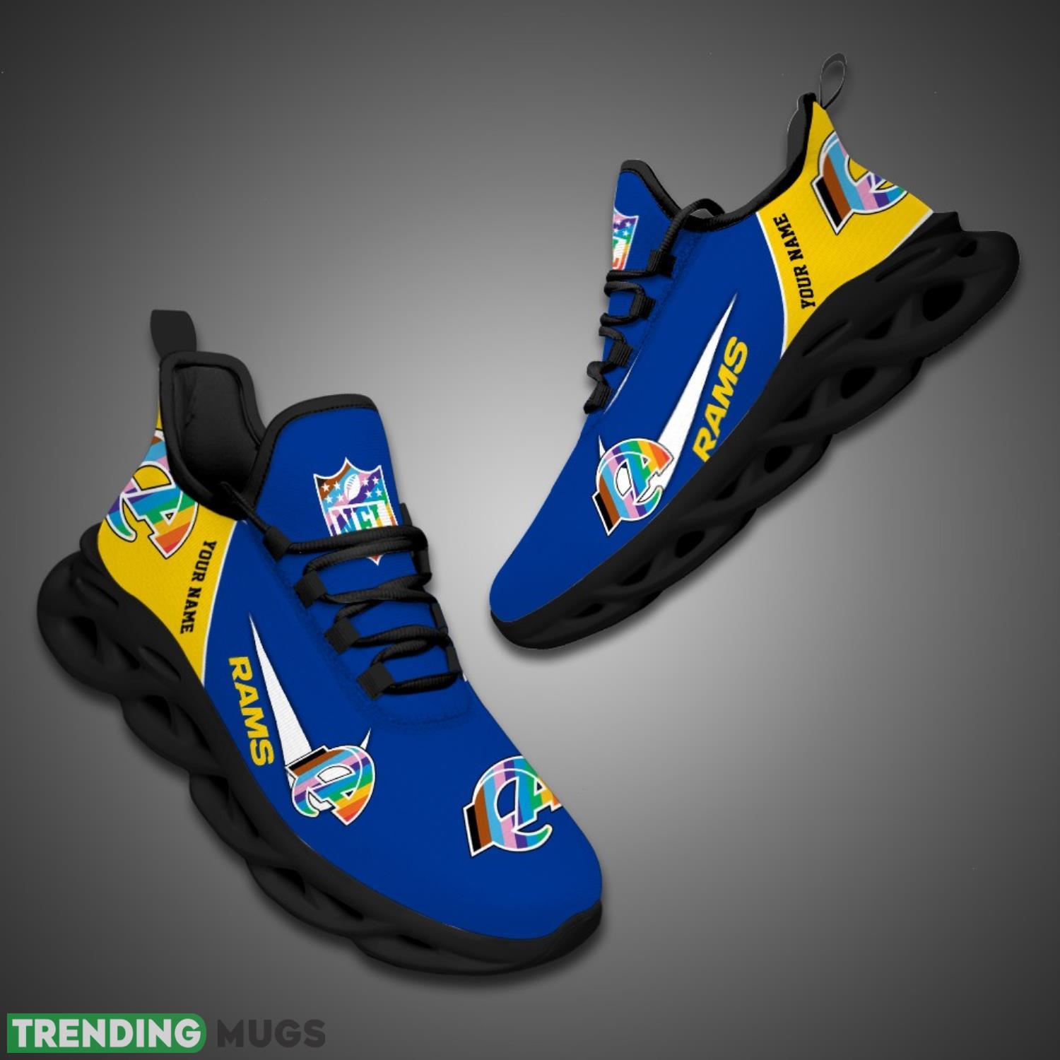 Los Angeles Rams Personalized Pride Month NFL Max Soul Shoes Custom Name Max Soul Los Angeles Rams Personalized Pride Month NFL Max Soul Shoes Custom Name Max Soul