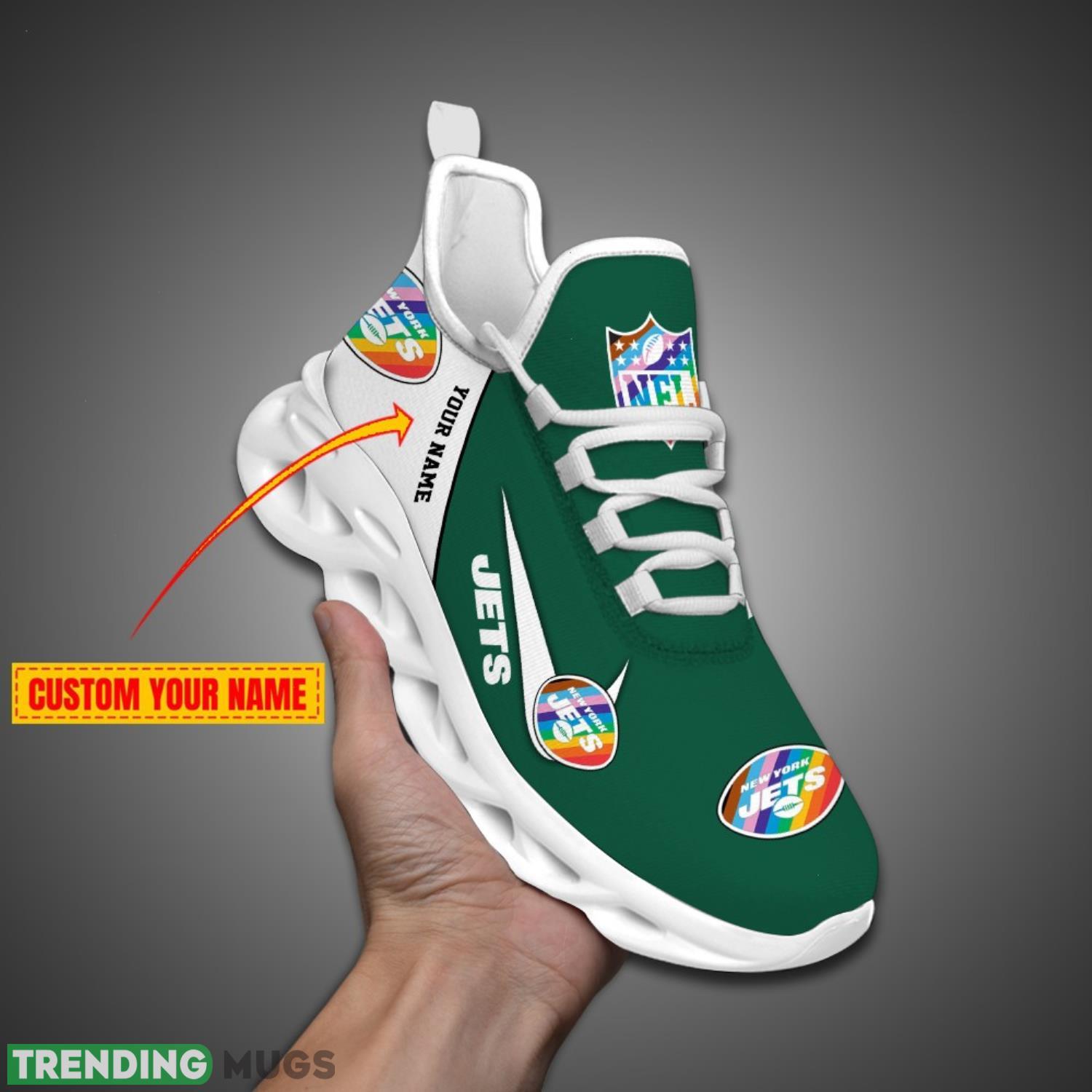 New York Jets Personalized Pride Month NFL Max Soul Shoes Custom Name Product Photo 1