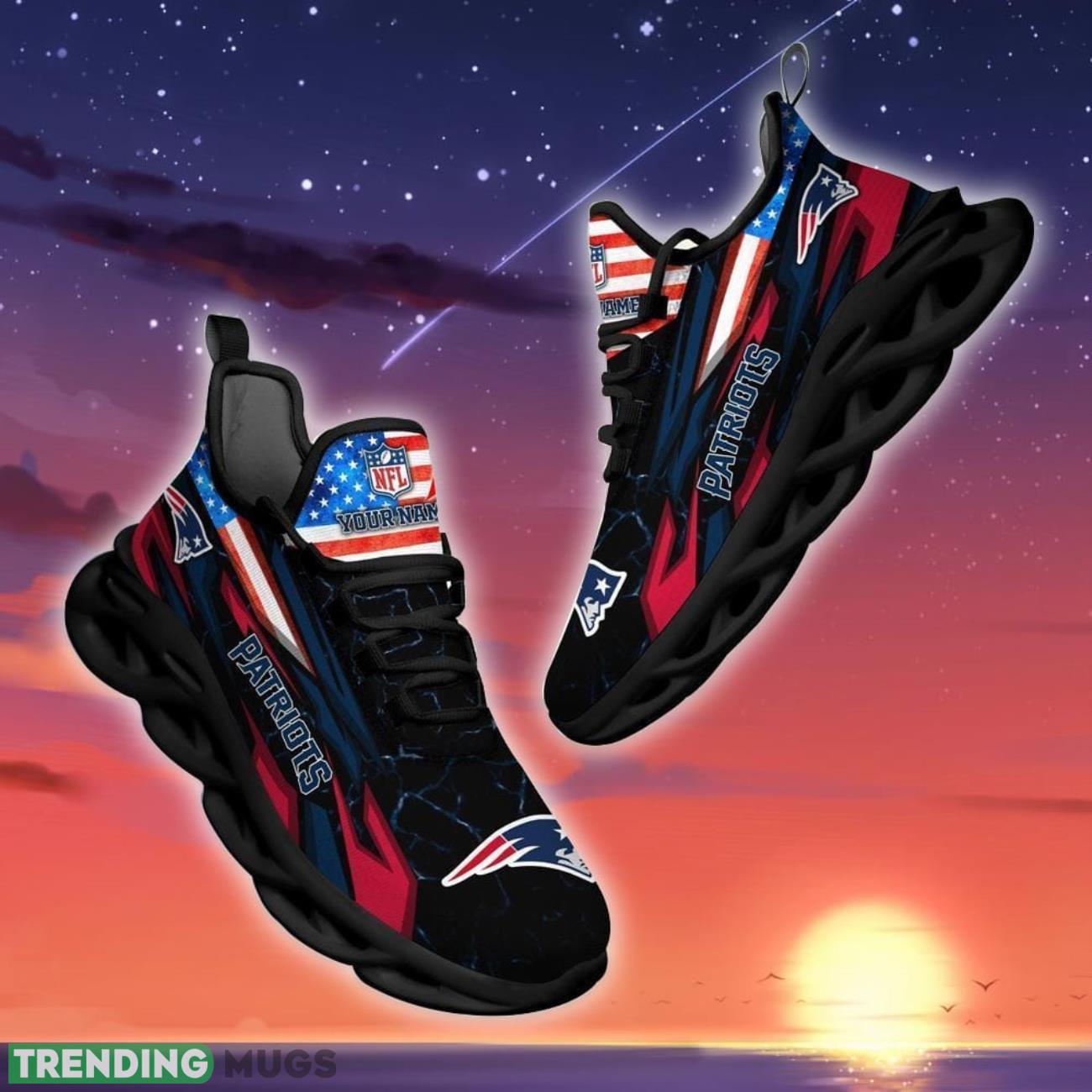 NFL New England Patriots Logo And Flag Custom Name Max Soul Shoes Gift For Fan Product Photo 1