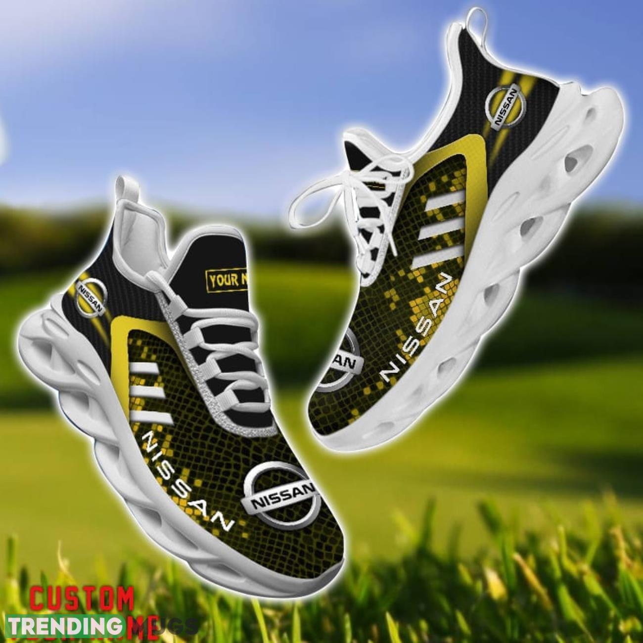 Nissan Yellow Striped Max Soul Shoes Personalized Name For Fans Product Photo 1 Nissan Yellow Striped Max Soul Shoes Personalized Name For Fans Product Photo 1