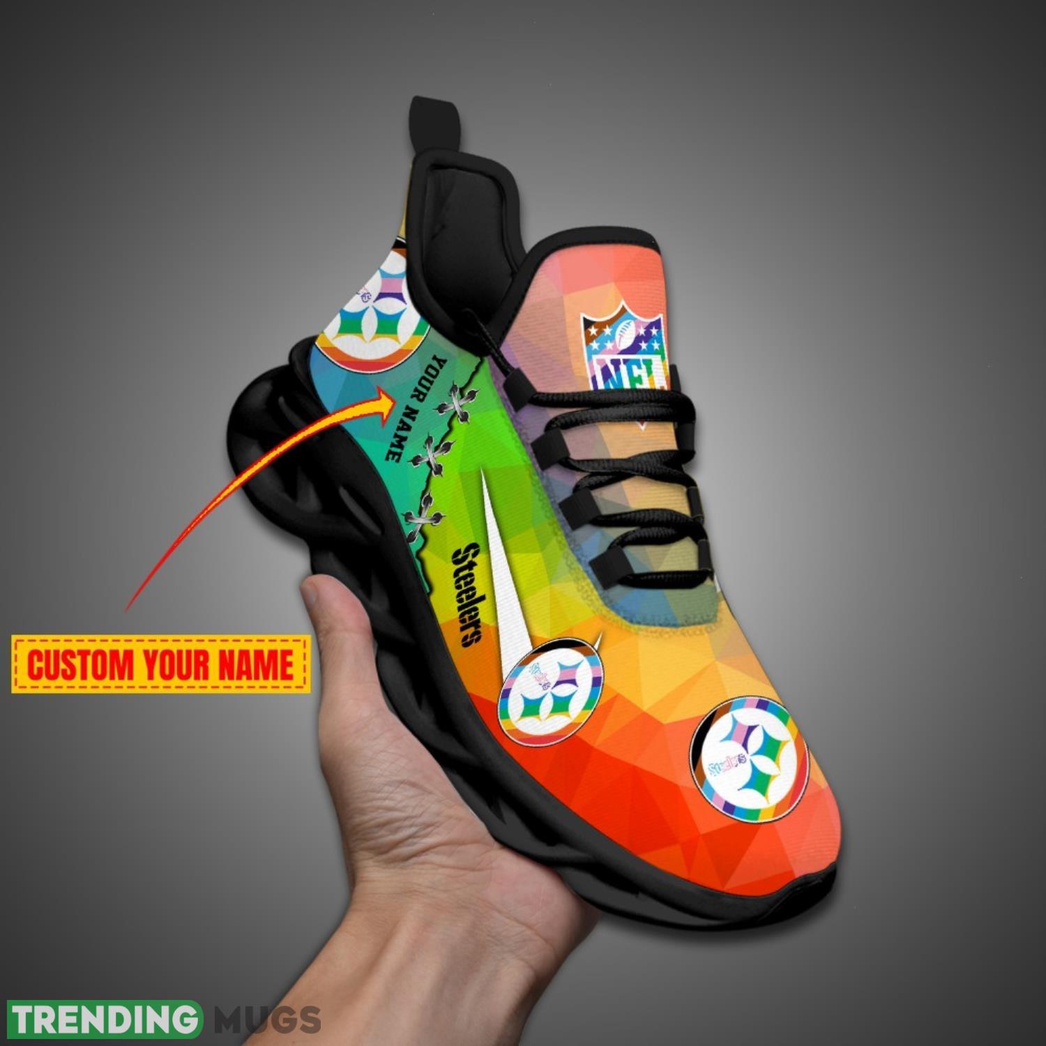 Pittsburgh Steelers Colorful Sneakers NFL Max Soul Shoes For Fans Custom Name Max Soul Pittsburgh Steelers Colorful Sneakers NFL Max Soul Shoes For Fans Custom Name Max Soul