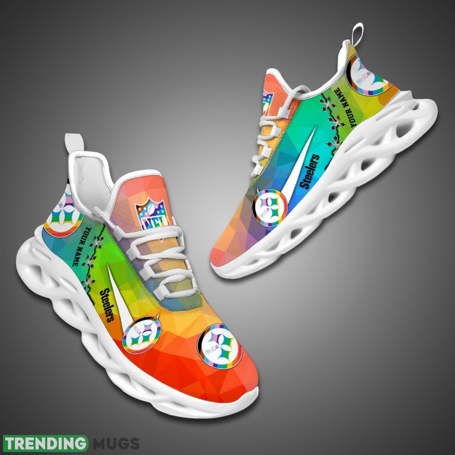 Pittsburgh Steelers Colorful Sneakers NFL Max Soul Shoes For Fans Custom Name Max Soul Pittsburgh Steelers Colorful Sneakers NFL Max Soul Shoes For Fans Custom Name Max Soul