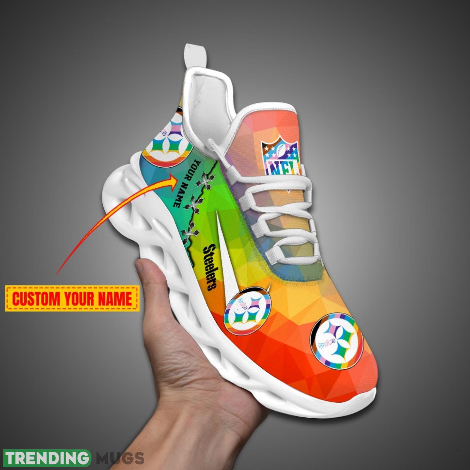 Pittsburgh Steelers Colorful Sneakers NFL Max Soul Shoes For Fans Custom Name Product Photo 1 Pittsburgh Steelers Colorful Sneakers NFL Max Soul Shoes For Fans Custom Name Product Photo 1