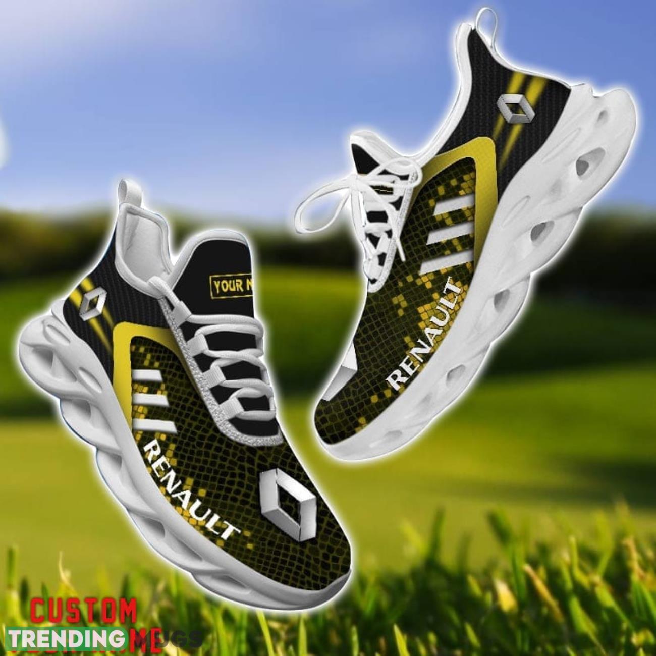 Renault Yellow Striped Max Soul Shoes Personalized Name For Fans Product Photo 1 Renault Yellow Striped Max Soul Shoes Personalized Name For Fans Product Photo 1