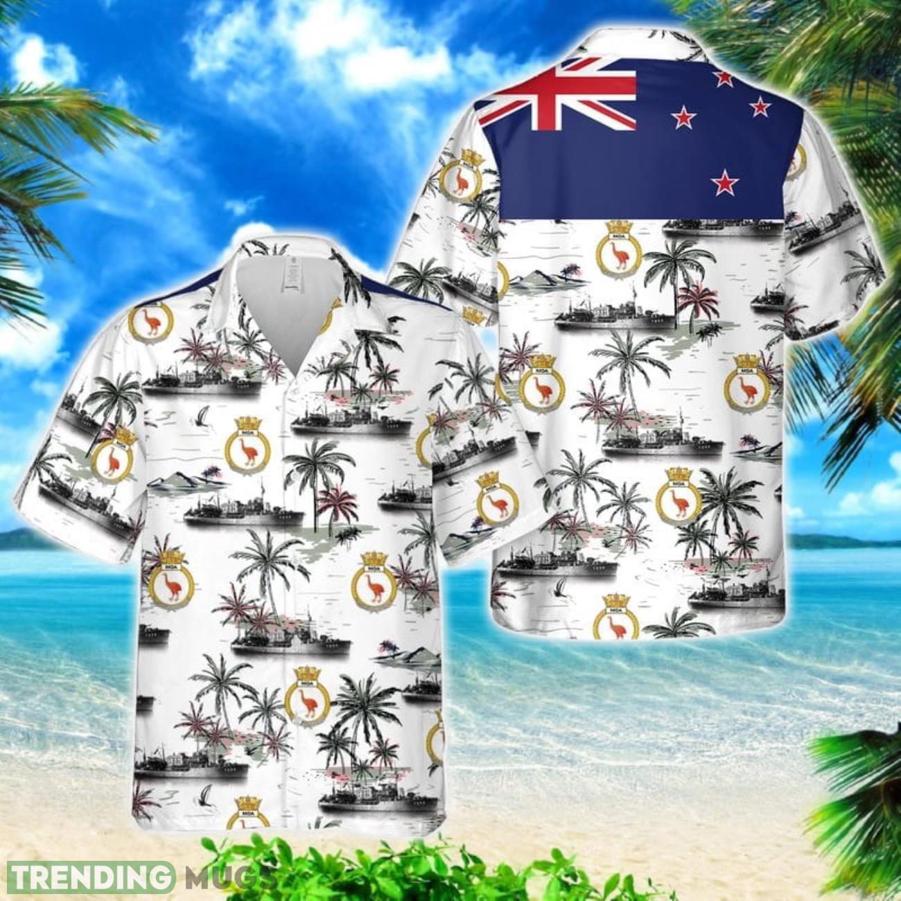 Royal New Zealand Navy HMNZS Moa (T233) Hawaiian Shirt Product Photo 1 Royal New Zealand Navy HMNZS Moa (T233) Hawaiian Shirt Product Photo 1