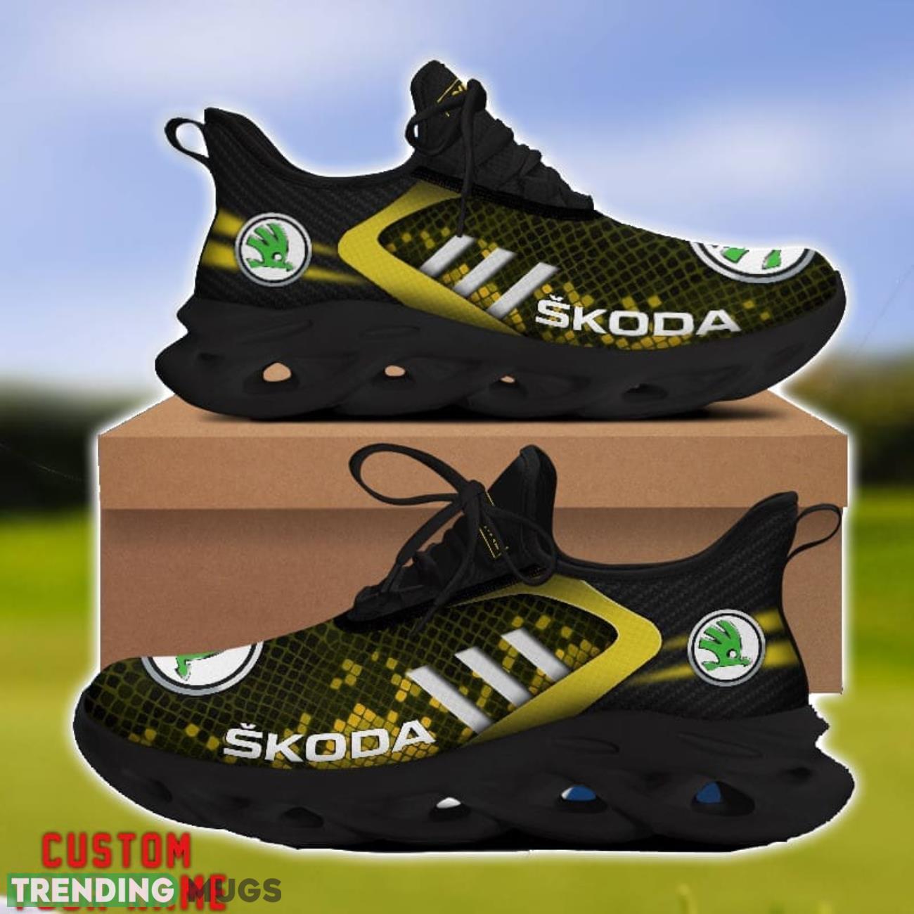 Skoda Yellow Striped Max Soul Shoes Personalized Name For Fans Max Soul Skoda Yellow Striped Max Soul Shoes Personalized Name For Fans Max Soul