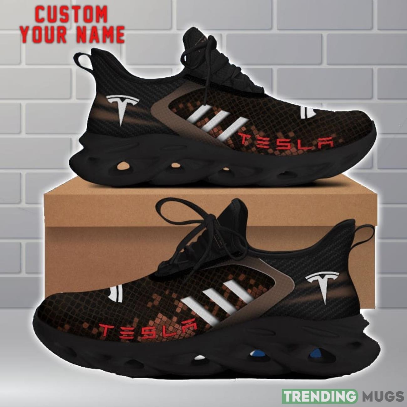 Tesla Shoes Brown Square Pattern Custom Name Max Soul Sneakers For Men Women Max Soul Tesla Shoes Brown Square Pattern Custom Name Max Soul Sneakers For Men Women Max Soul