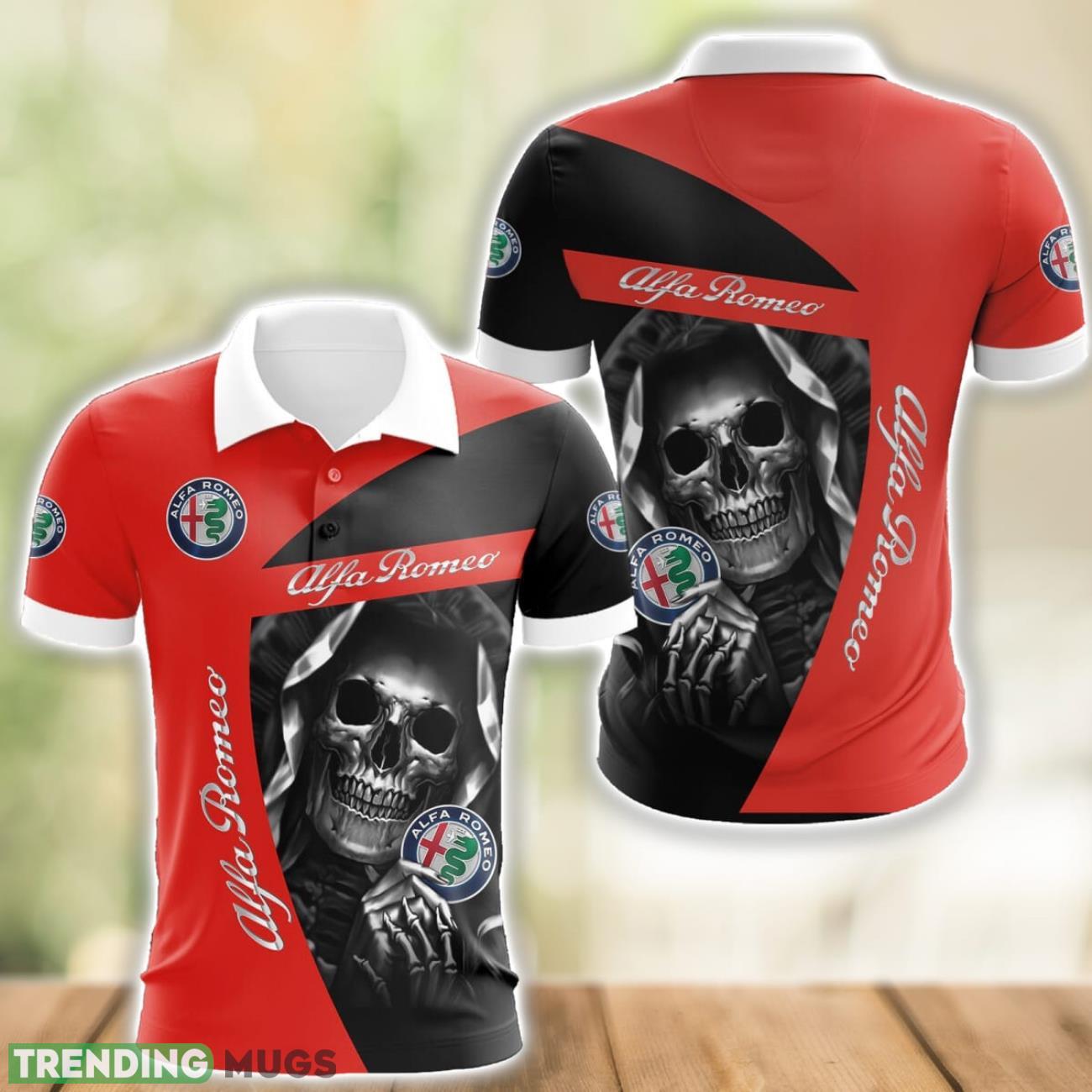 Alfa Romeo Red Logo and Skull 3D Polo Shirt Halloween Gift Product Photo 1 Alfa Romeo Red Logo and Skull 3D Polo Shirt Halloween Gift Product Photo 1