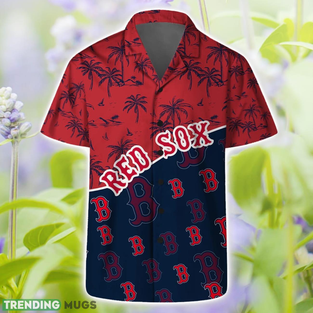 Boston Red Sox MLB Team Logo Palm Leaf Pattern Hawaiian Set Product Photo 1