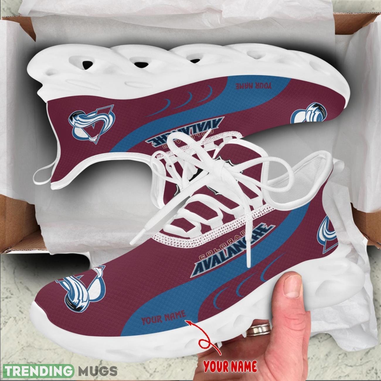 Colorado Avalanche Max Soul Shoes Custom Name Personalized Sneakers Running Gift Max Soul Colorado Avalanche Max Soul Shoes Custom Name Personalized Sneakers Running Gift Max Soul