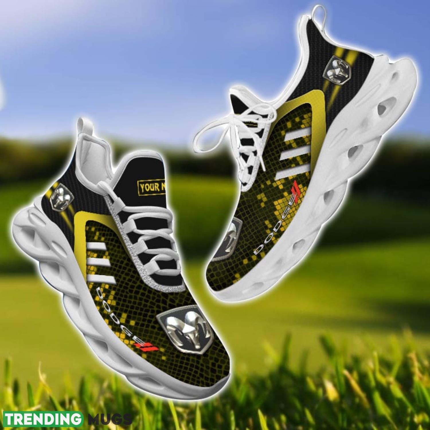 Dodge Yellow Striped Max Soul Shoes Personalized Name For Fans Product Photo 1 Dodge Yellow Striped Max Soul Shoes Personalized Name For Fans Product Photo 1