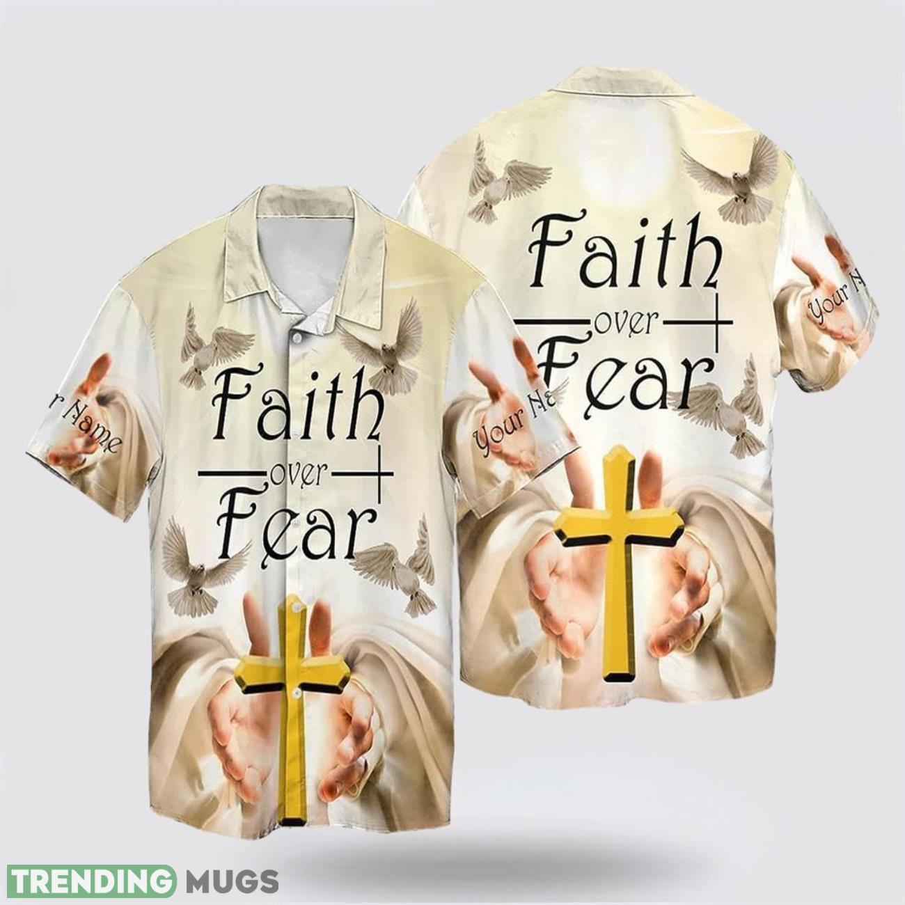 Faith Over Fear The Cross Jesus Hand Hawaiian Shirt Short Sleeve Shirt Product Photo 1