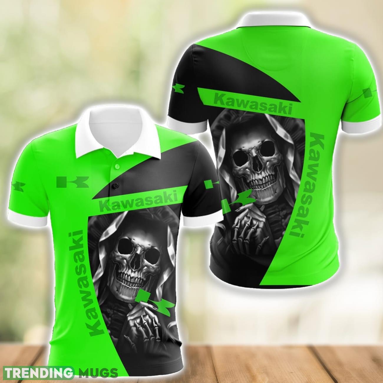 Kawasaki Logo and Skull 3D Polo Shirt Halloween Gift Product Photo 1 Kawasaki Logo and Skull 3D Polo Shirt Halloween Gift Product Photo 1
