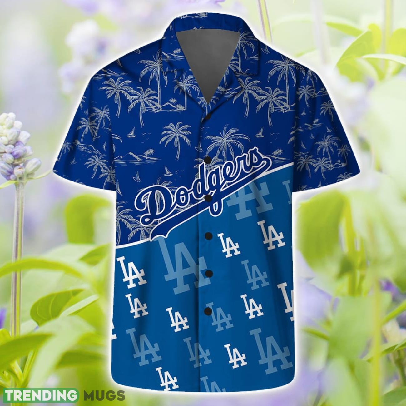 Los Angeles Dodgers MLB Team Logo Palm Leaf Pattern Hawaiian Shirt And Shorts Product Photo 1 Los Angeles Dodgers MLB Team Logo Palm Leaf Pattern Hawaiian Shirt And Shorts Product Photo 1