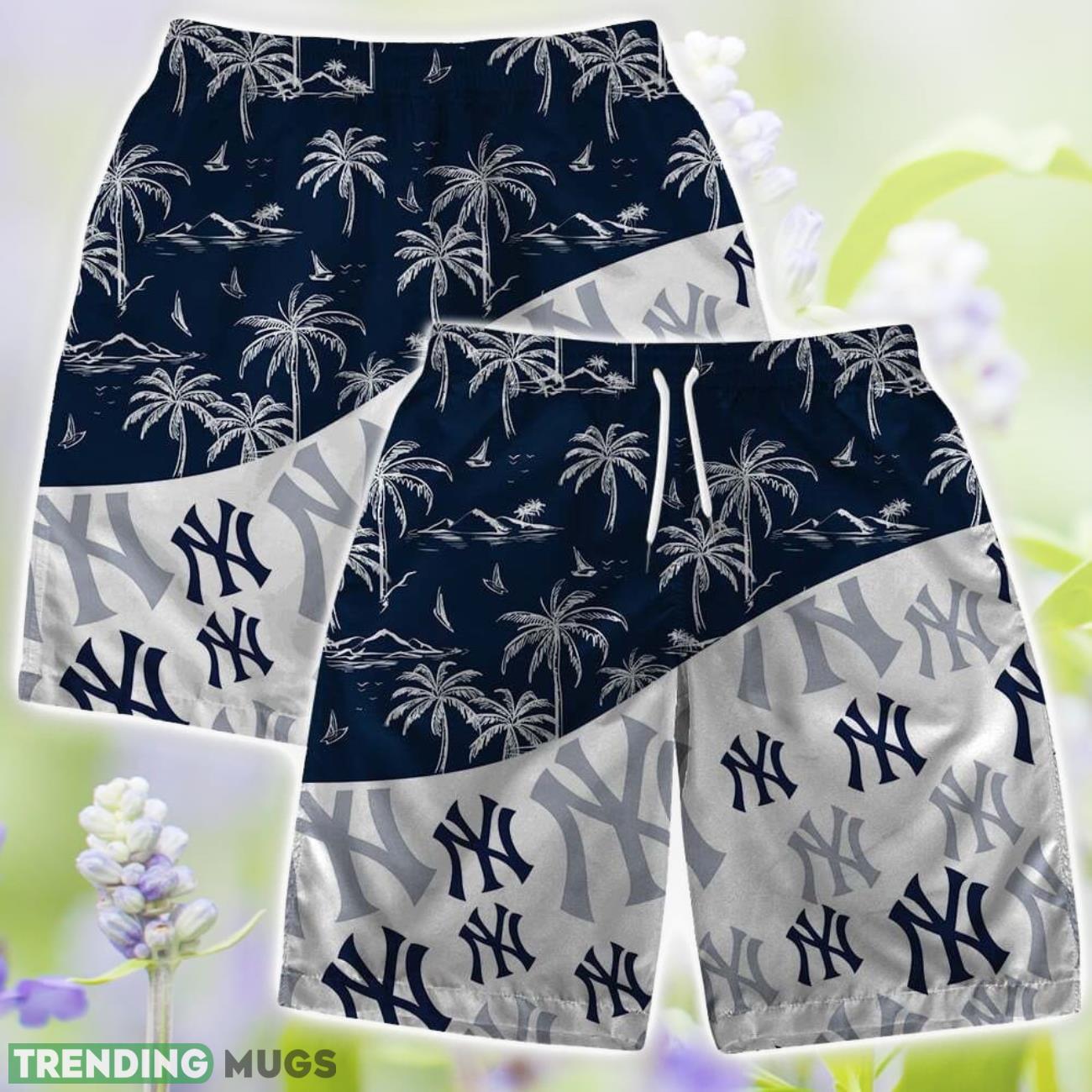 New York Yankees MLB Team Logo Palm Leaf Pattern Hawaiian Set Hawaiian & Short New York Yankees MLB Team Logo Palm Leaf Pattern Hawaiian Set Hawaiian & Short